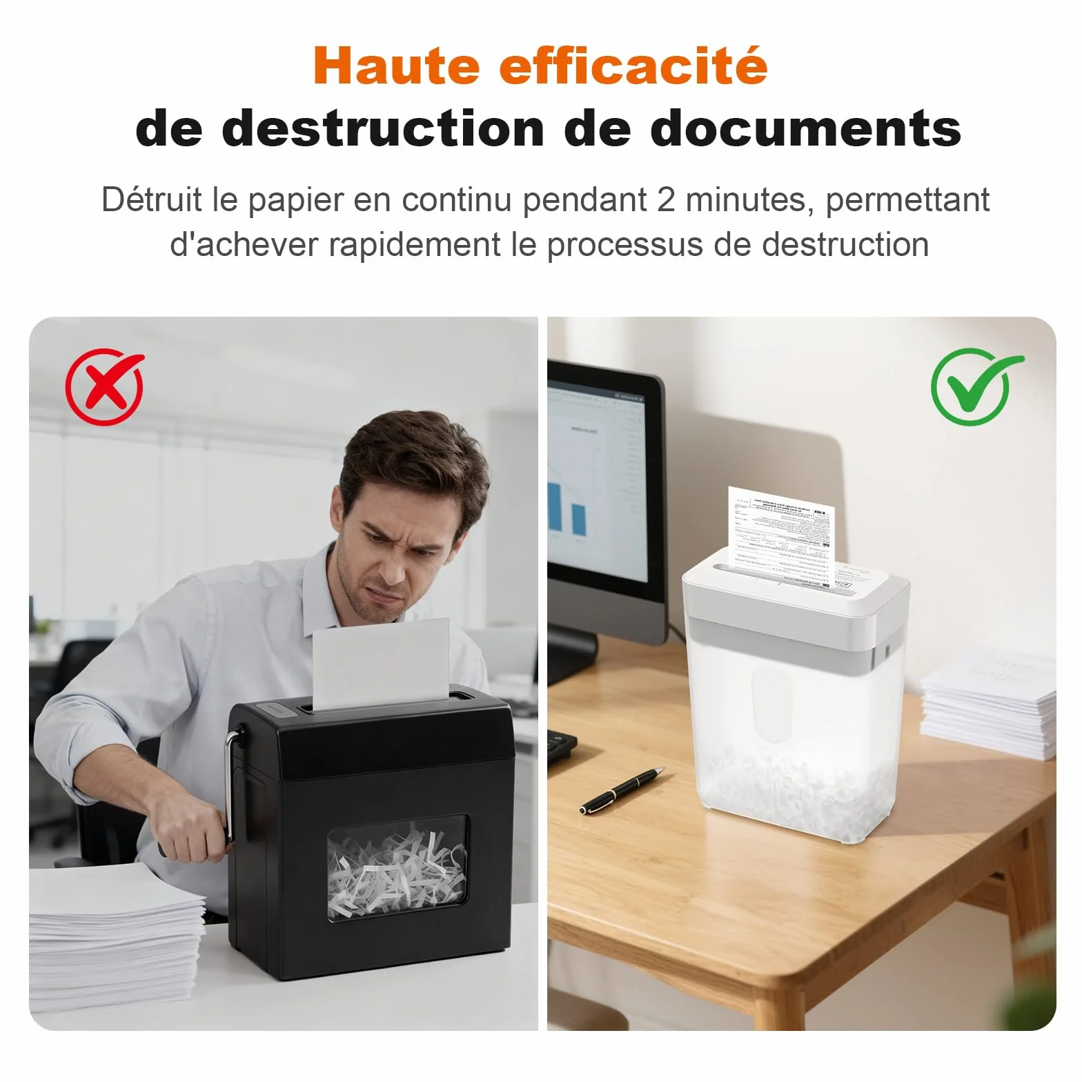 Bonsaii Destructeur de Documents Coupe Croisée 6 Feuilles A5 Haute Sécurité P-4 Bac 6L C292-A
