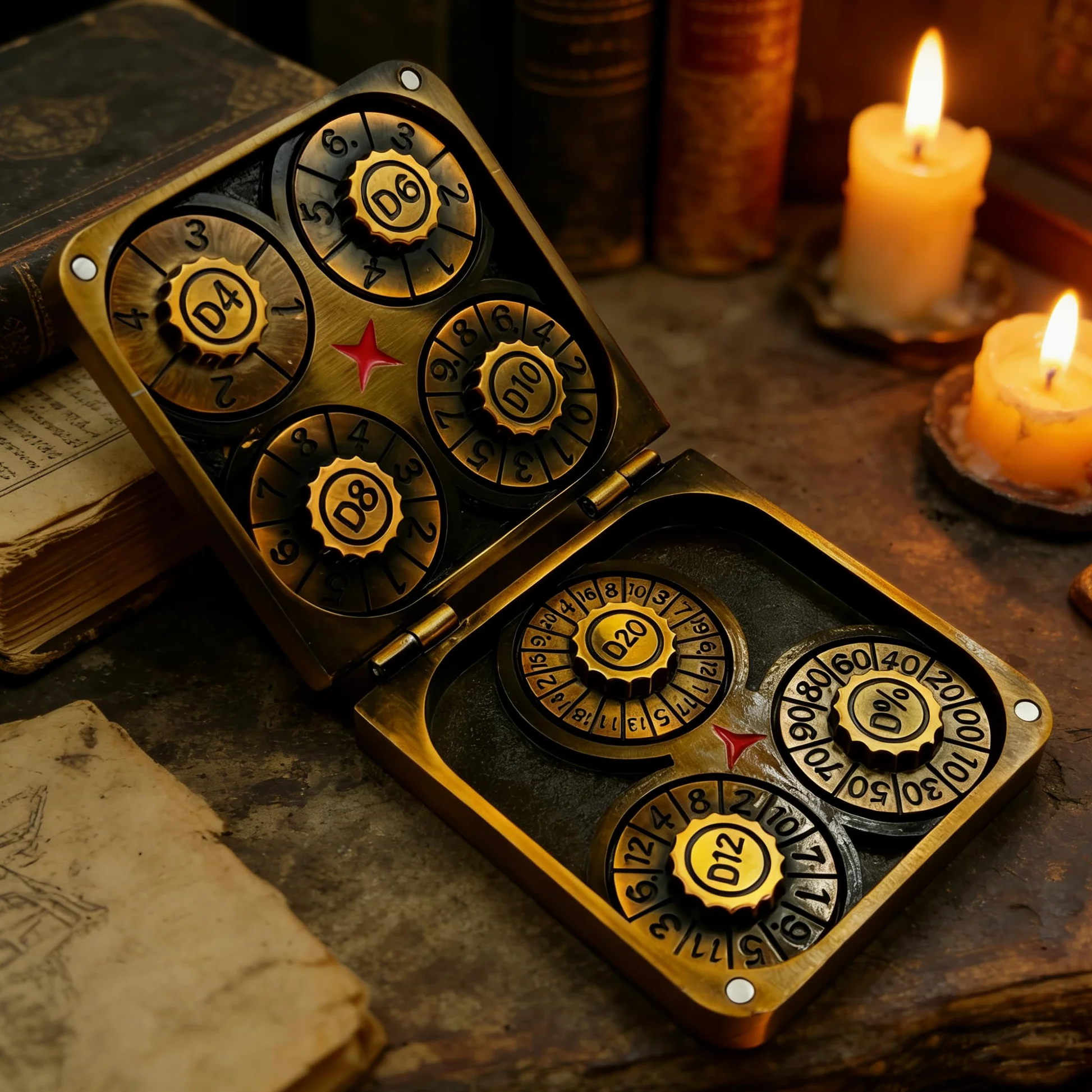 TOYVERSE Dés en Alliage, Couleur Or Ancien, 7-en-1 Roue rotative Pliable, Convient pour D&D, DND, RPG, MTG, Donjons et Dragons, Jeux de Plateau et Jeux de rôle, 15 Ans et Plus