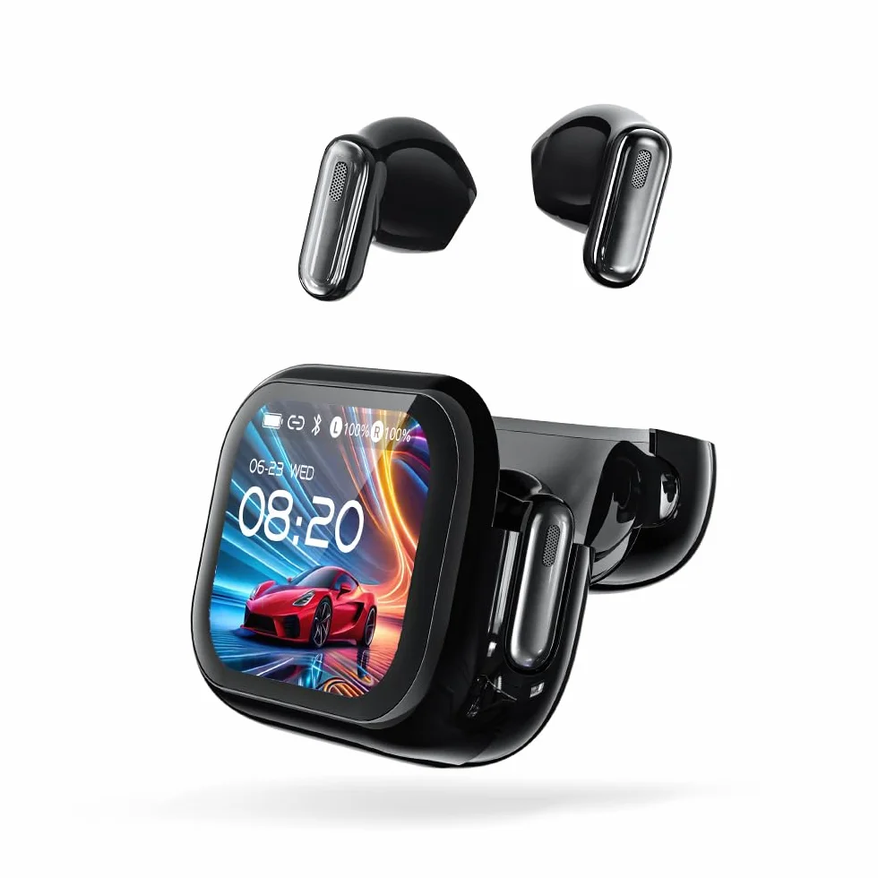 Écouteurs Traduction Instantané 134 Langues Bluetooth Sans Fil avec Écran Tactile Noir