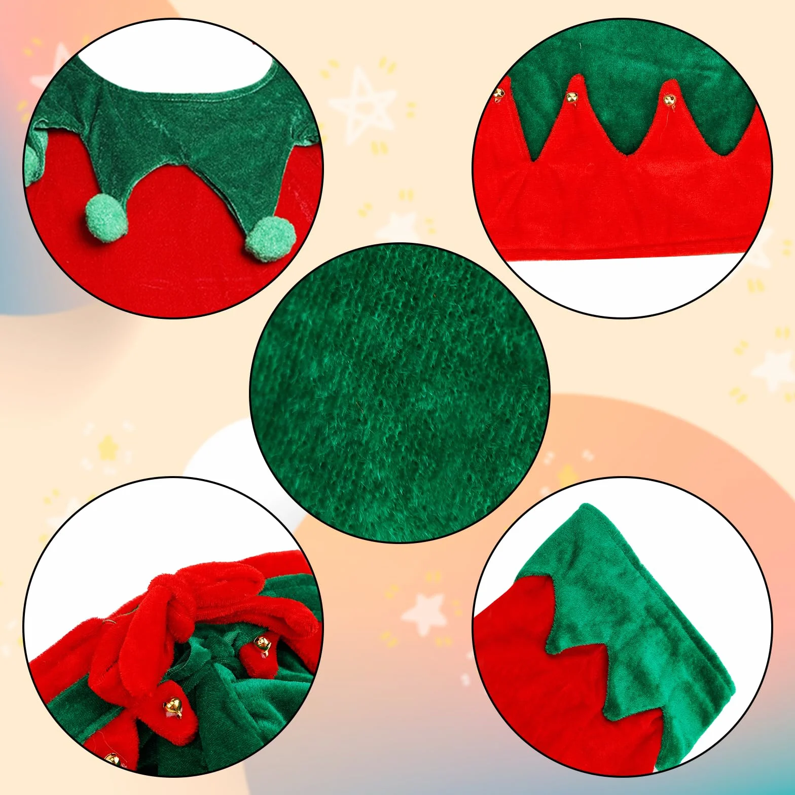 Ensembles de Costume Elfe de Noël avec Chapeau, Chaussettes Rayées et Chaussures Cloche