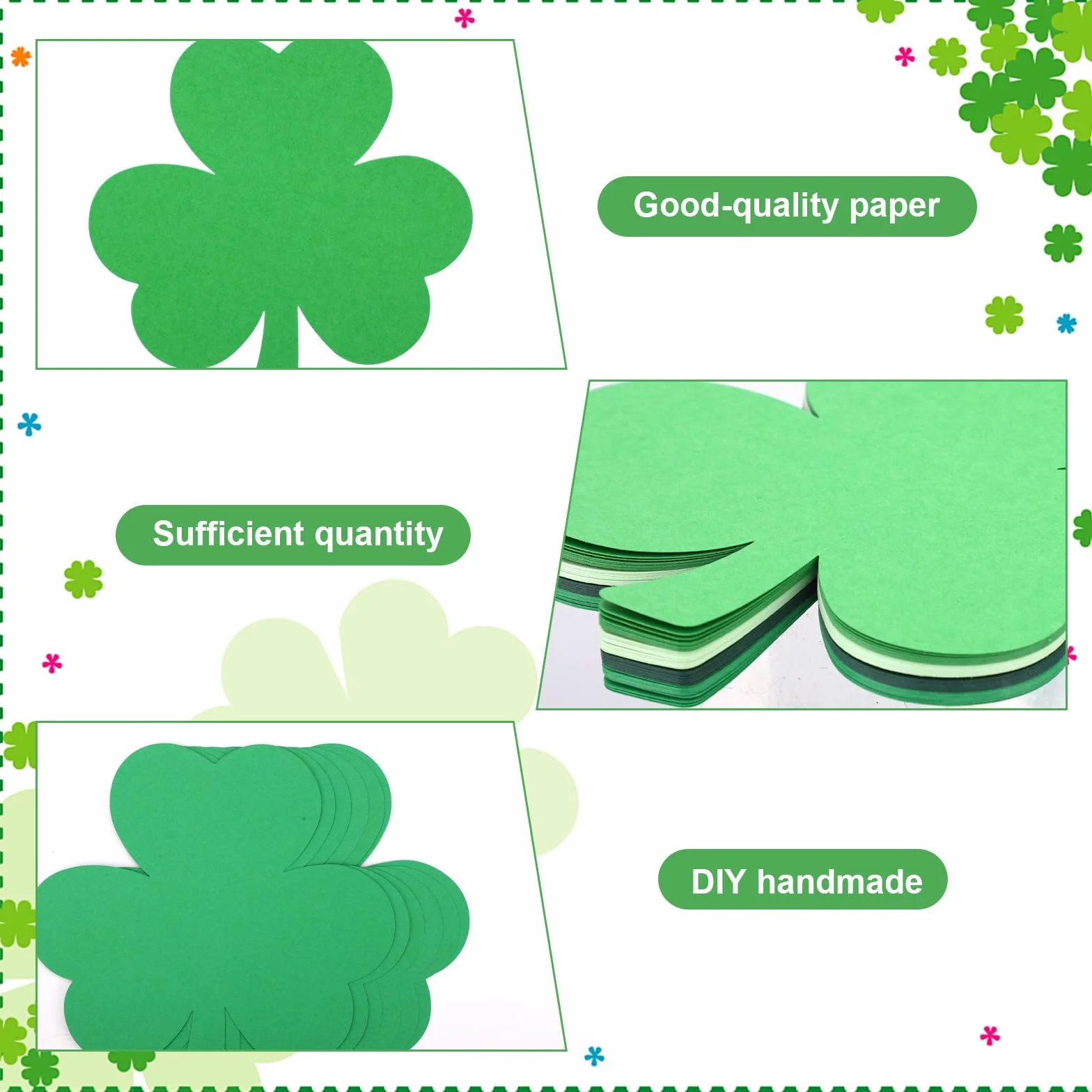 48pcs Trèfle Découpe Double Face Saint-Patrick Papier Deco Décorations Trèfles Vertes Loisirs Créatifs