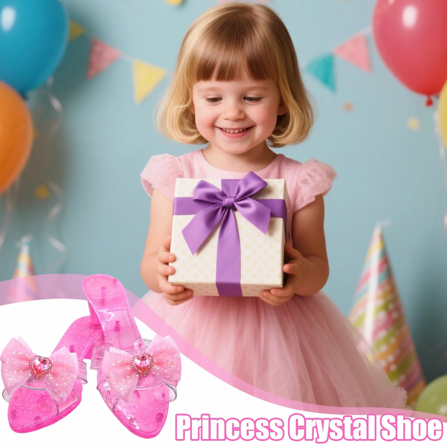 Sandales en Gelée Princesse Fille Jouet à Talon Paillettes Nœuds Brillantes Jeu de Rôle Cadeau Été 18.5 x 6 cm