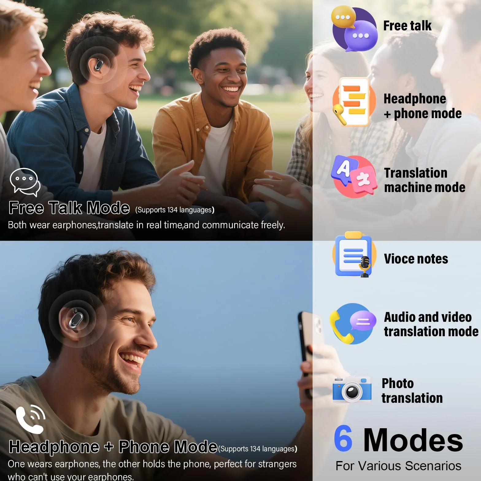 STECEi Ecouteur Traducteur Instantané Bluetooth 5.4 sans Fil 164 Langues 40 Heure 3 en 1 AI Traduction Vocale Violet
