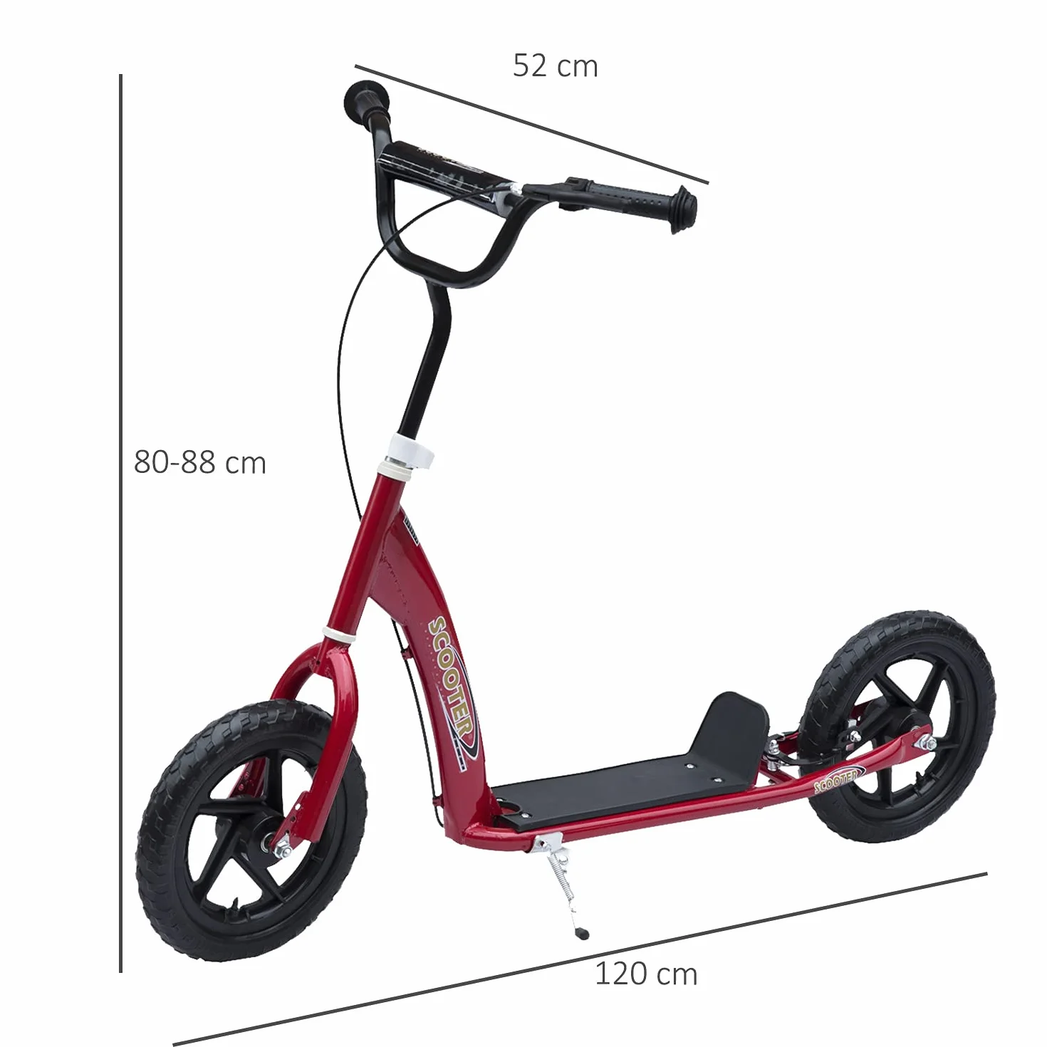 HOMCOM Trottinette Enfant patinette pneus 30 cm Hauteur Guidon réglable Frein béquille Acier 5 Ans