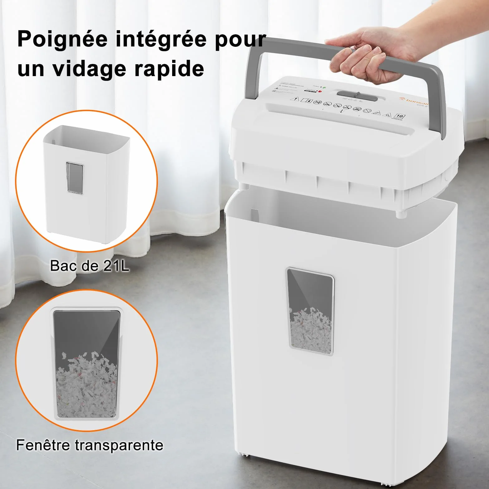 Bonsaii Destructeur de Documents 10 Feuilles P4, déchiqueteuse Micro-Coupe avec bac 21L, Anti-Blocage, Protection Contre la surchauffe C275-B