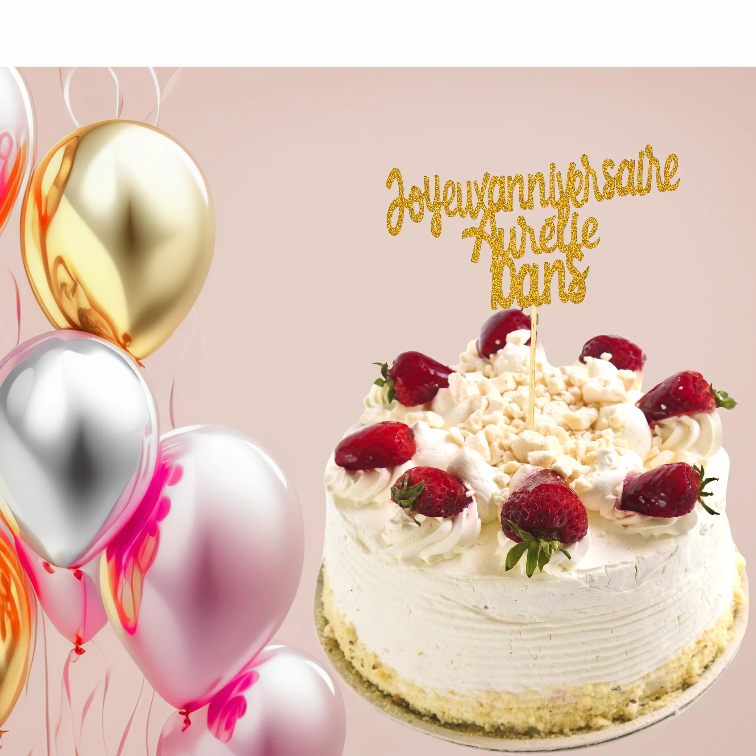 Cake Topper Joyeux Anniversaire Personnalisé Doré Pailleté Recto Verso Décoration Gâteau Anniversaire