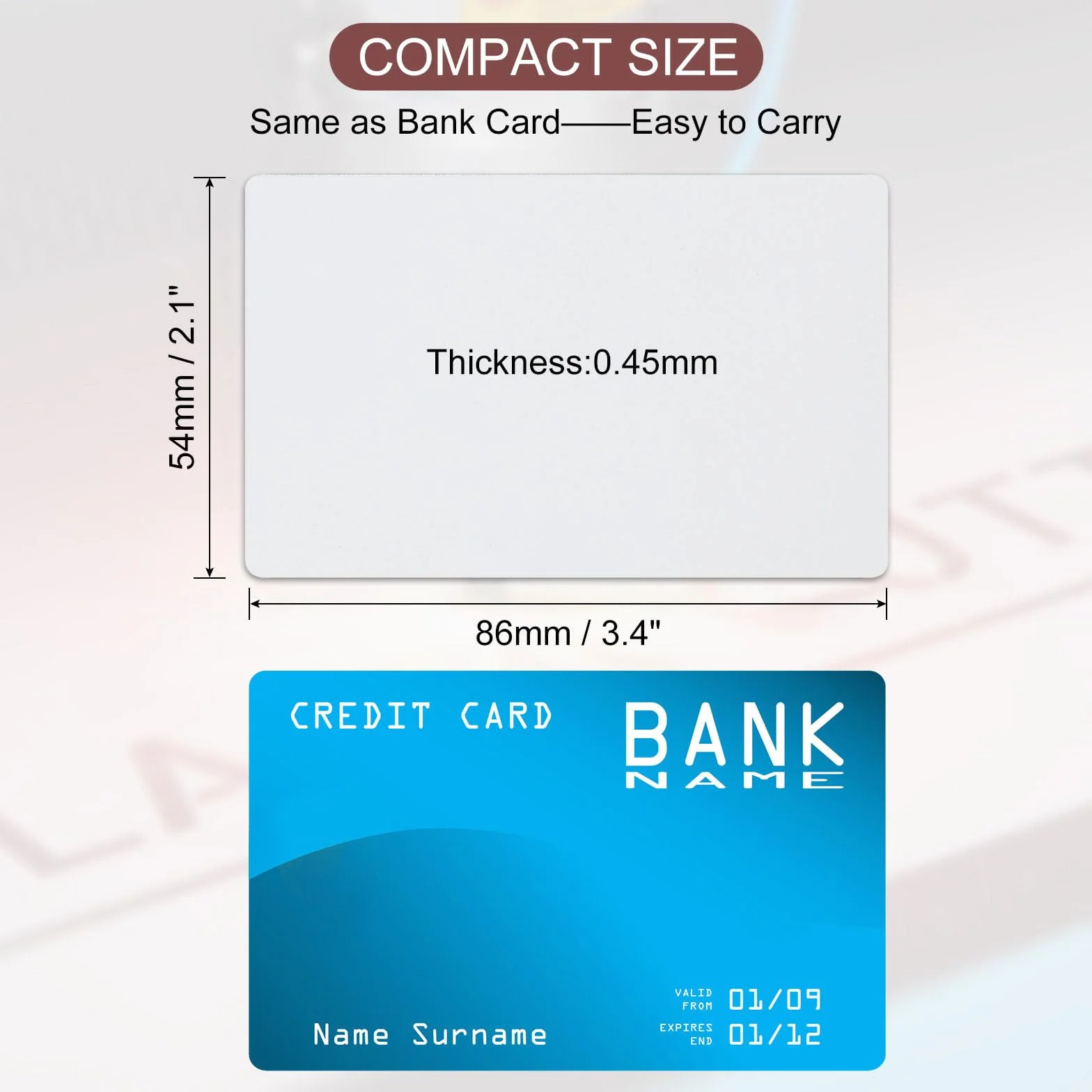 PATIKIL 100 Paquet Sublimation Métal Business Cartes vierges 0,45 mm Épais 3,4x2,1 pouce Aluminium Imprimable Carte pour DIY Impression Blanc
