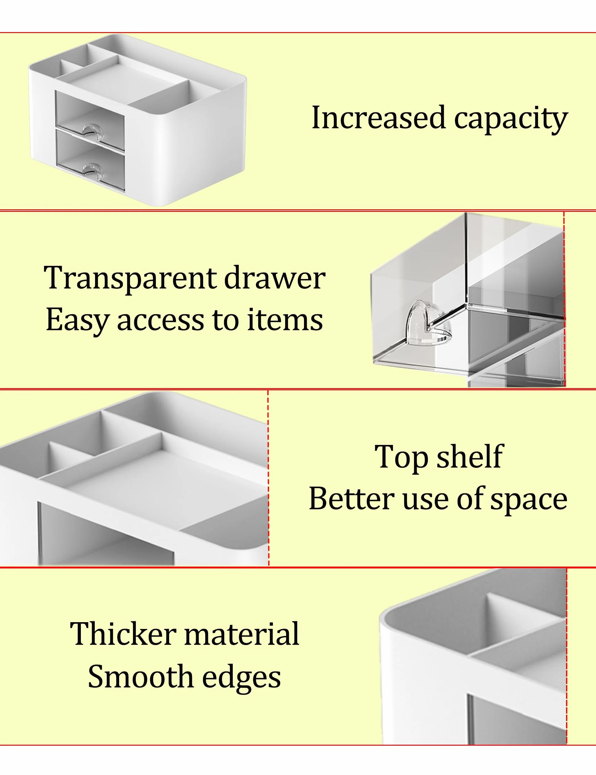Skran Organiseur Bureau 7 Compartiments Rangement Multifonctionnel Pot à Stylo Avec Tiroir Blanc