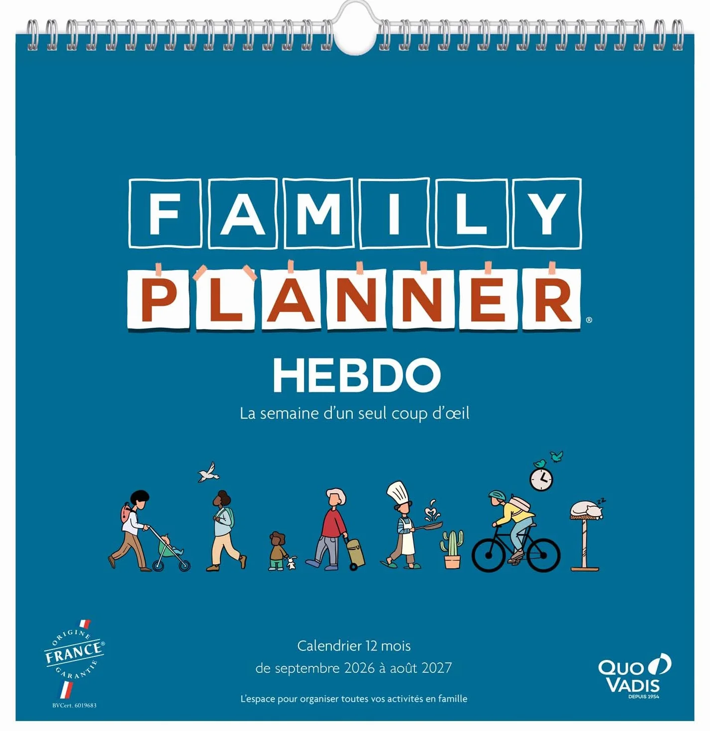 QUO VADIS Calendrier Family Planner Hebdo 30 x 30 cm Septembre 2026 à Août 2027