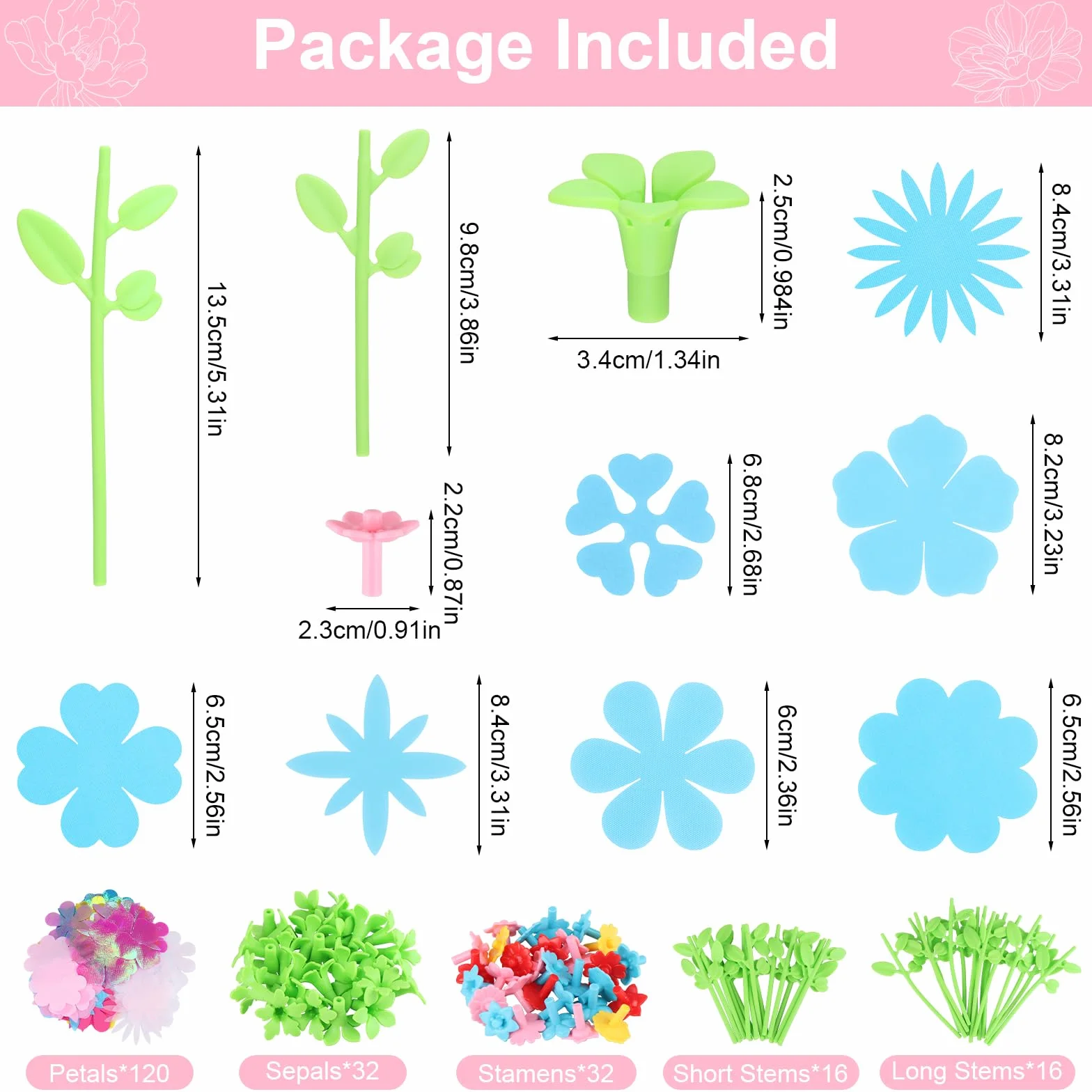Kit de Recharge pour Jouet Fleurs Enfant, 80 Pétales, 24 Tiges, Centres, Sépales
