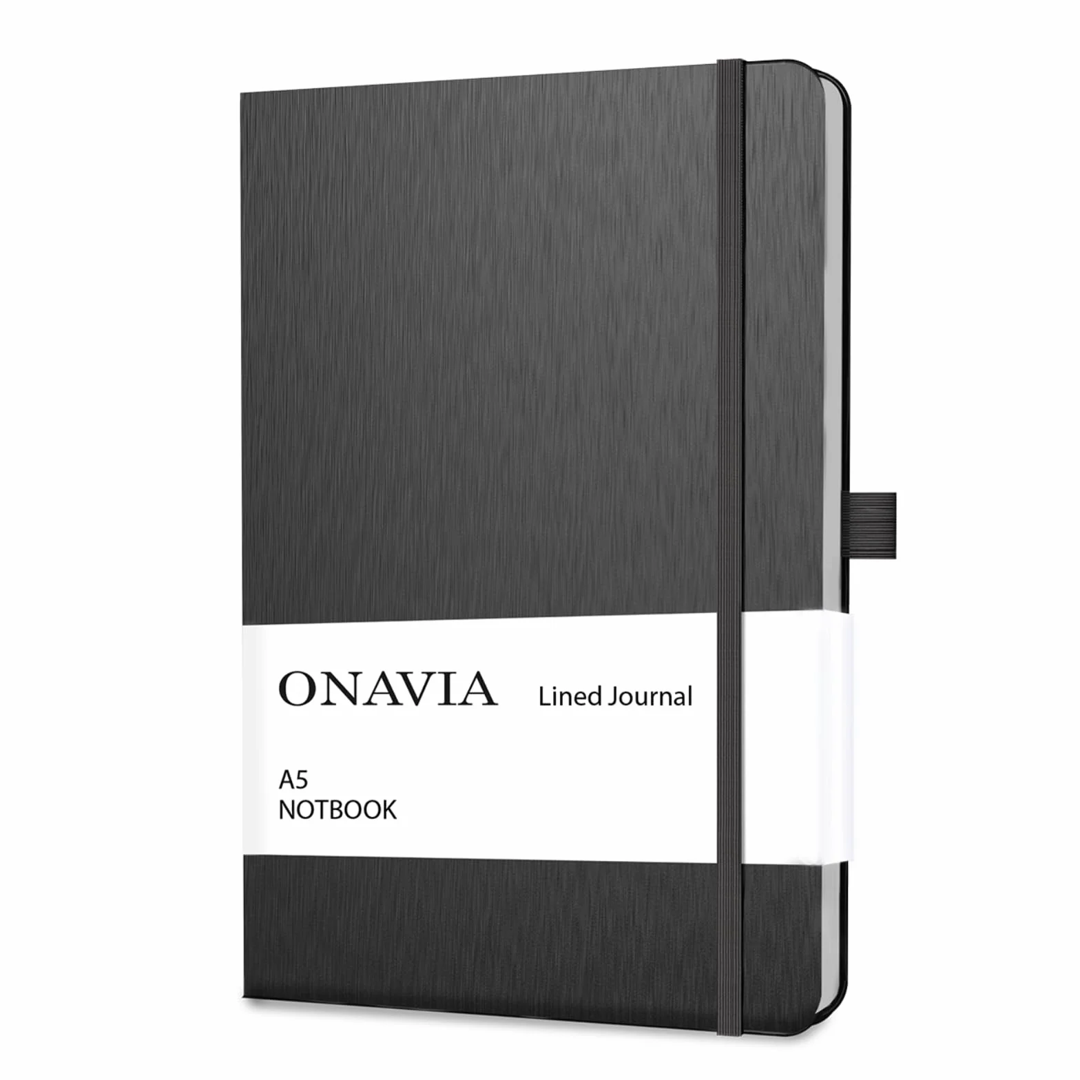 ONAVIA Carnet de Notes A5 Classique Papier Ligné Couverture Rigide Fermeture Elastique 160 Pages 80 g/m² Noir