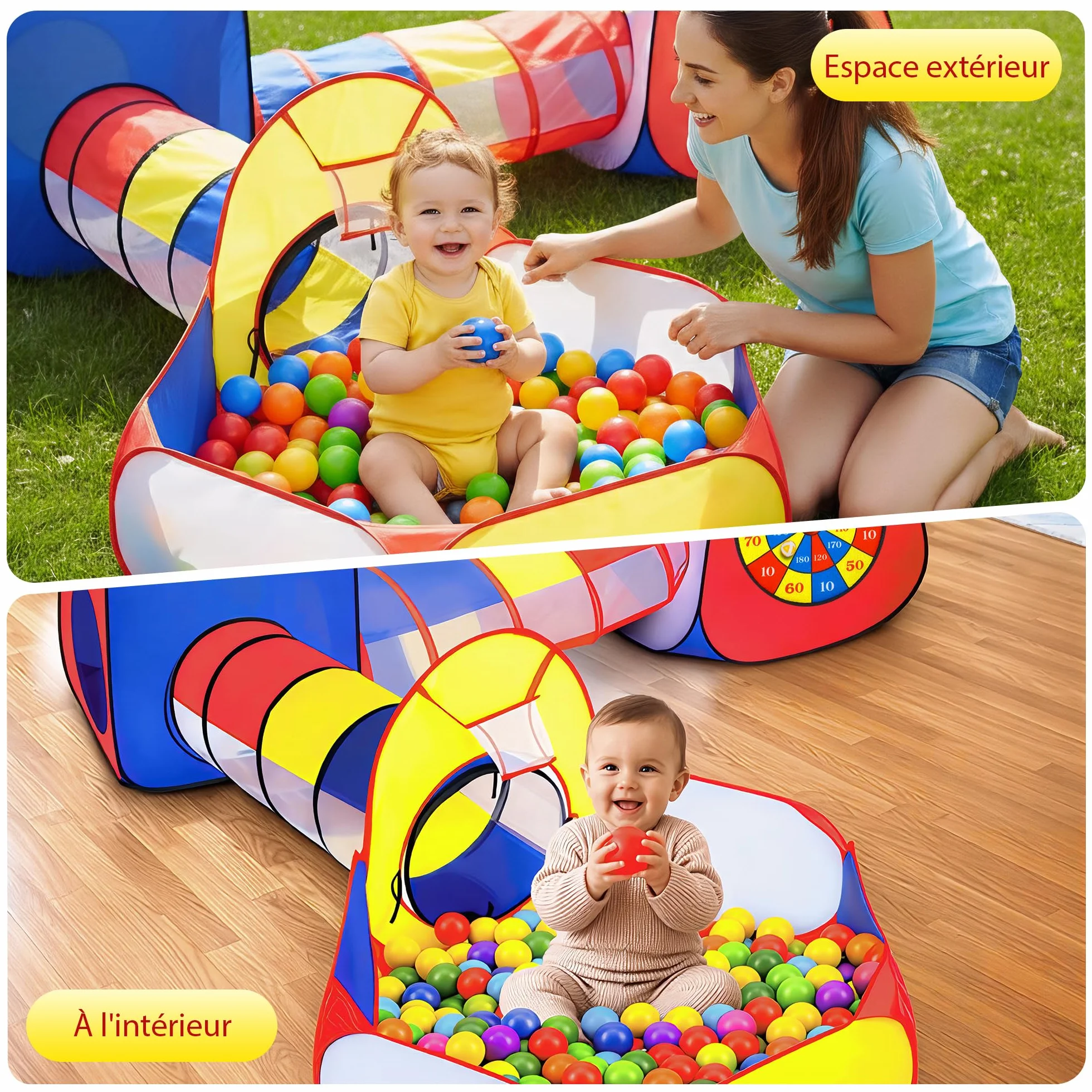 Tente de Jeu avec Tunnel Piscine à balles XXL Terrain de Jeu Pop-up 5 Parties