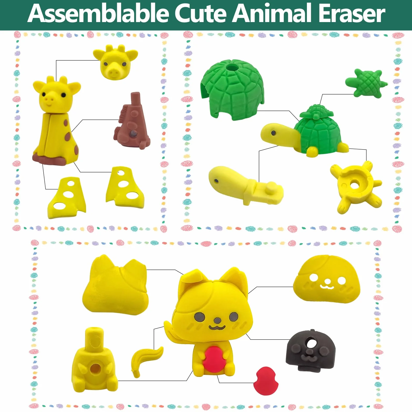 Gommes Animaux Fantaisie Caoutchouc 36PCS pour Enfants Kawaii Cadeaux Anniversaire École