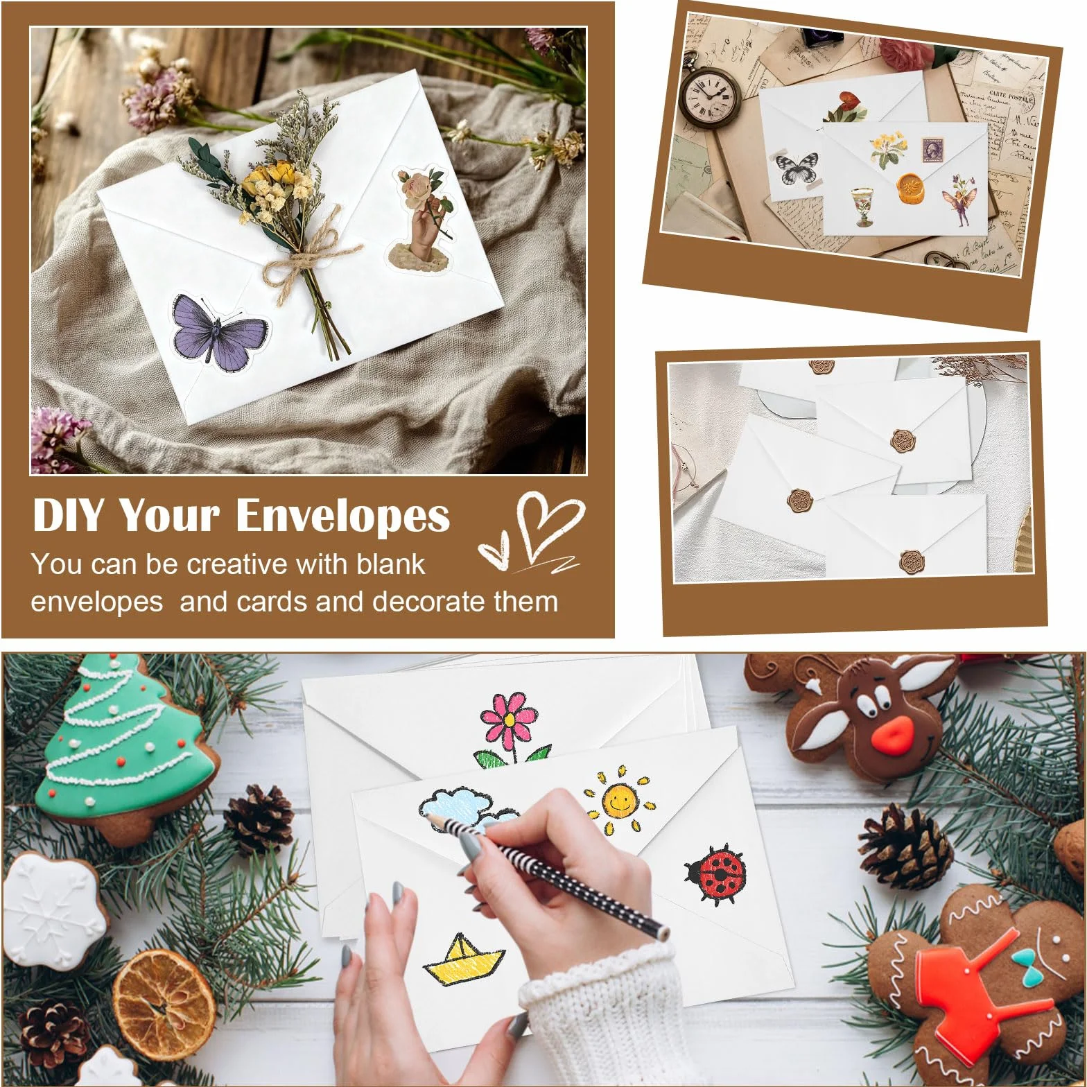 Enveloppes en papier kraft 13 x 19 cm Blanches Lot de 100 pour cadeaux invitations