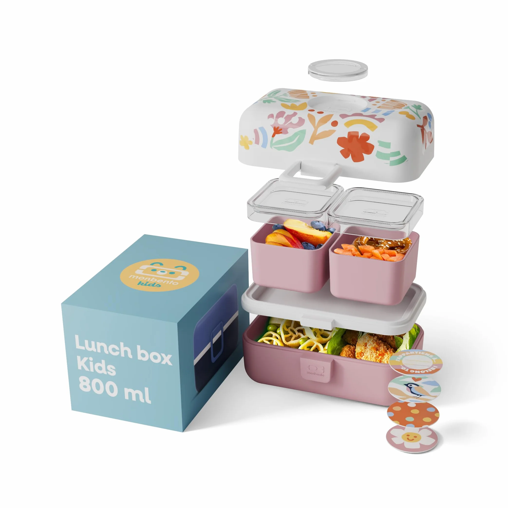 MONBENTO Lunch Box Enfant 3 Compartiments Sans BPA Rose Motif Floral