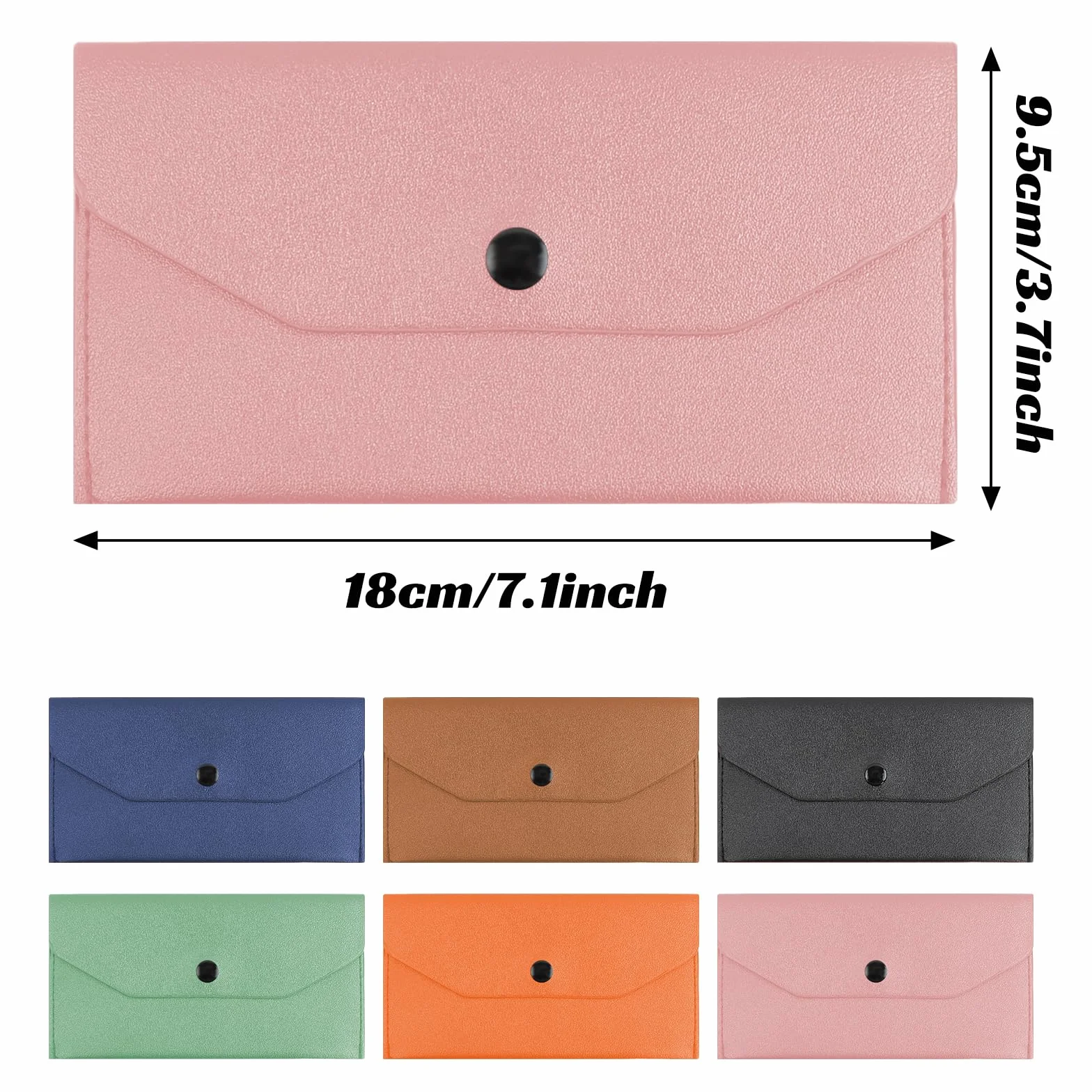 Portefeuille Enveloppe Cuir Synthétique 6 Pièces, Pochette Billet Imperméable Réutilisable 18x9,5cm