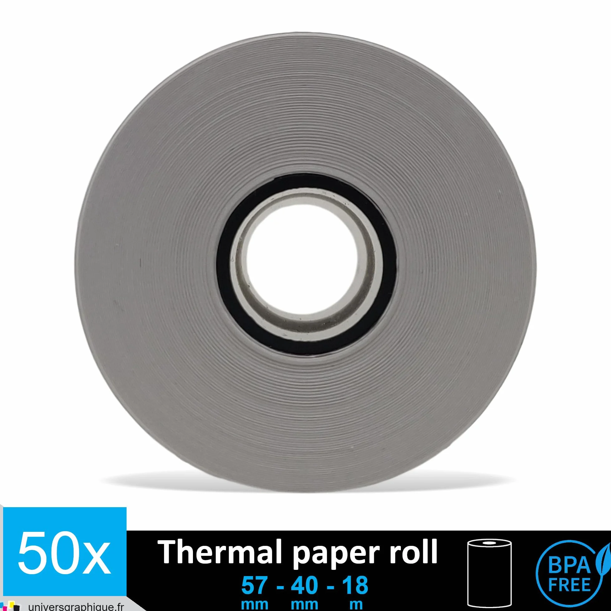Bobine papier thermique 57 x 40 x 12 mm pour terminal carte bancaire TPE