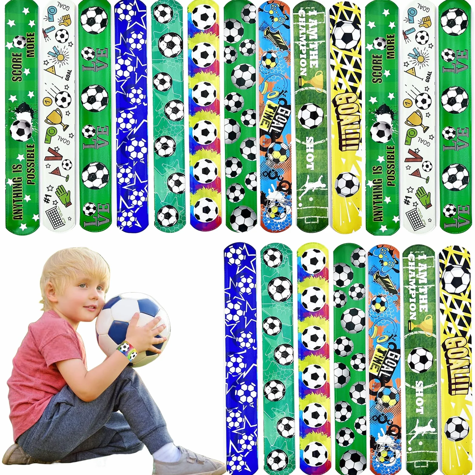 POPOYU 24Pcs Football Slap Bracelet Cadeau d’Anniversaire Enfant Garçons Filles