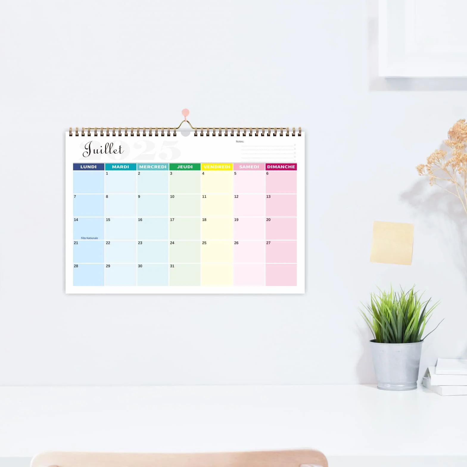 Calendrier 2026 Mural Coloré 18 Mois 31 x 21cm Familial Juillet 2025 à Décembre 2026 Mensuel
