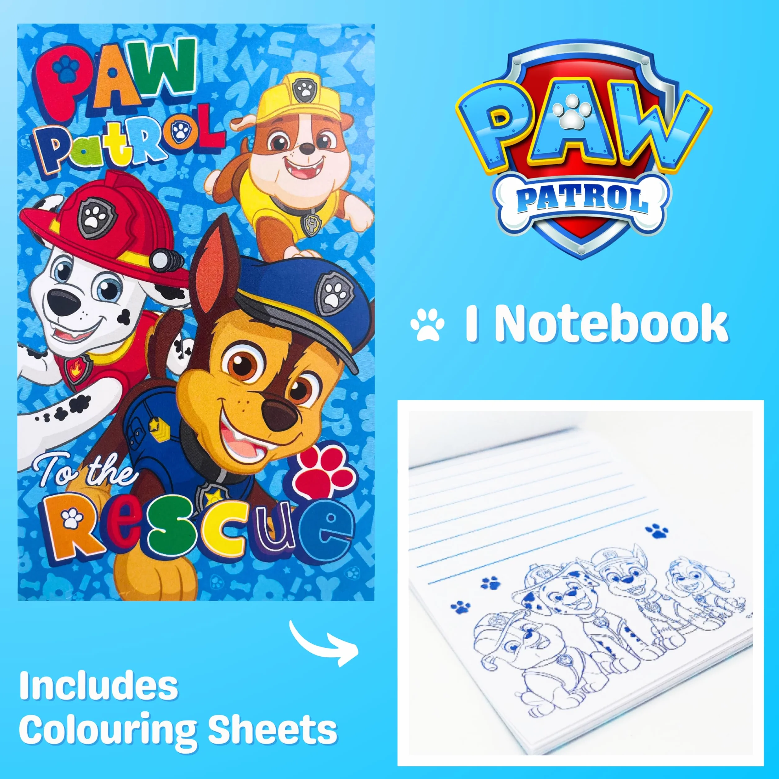 Paw Patrol Ensemble de Papeterie, Crayons de Couleur, Marqueurs, Cahier, Mallette Scolaire Enfants