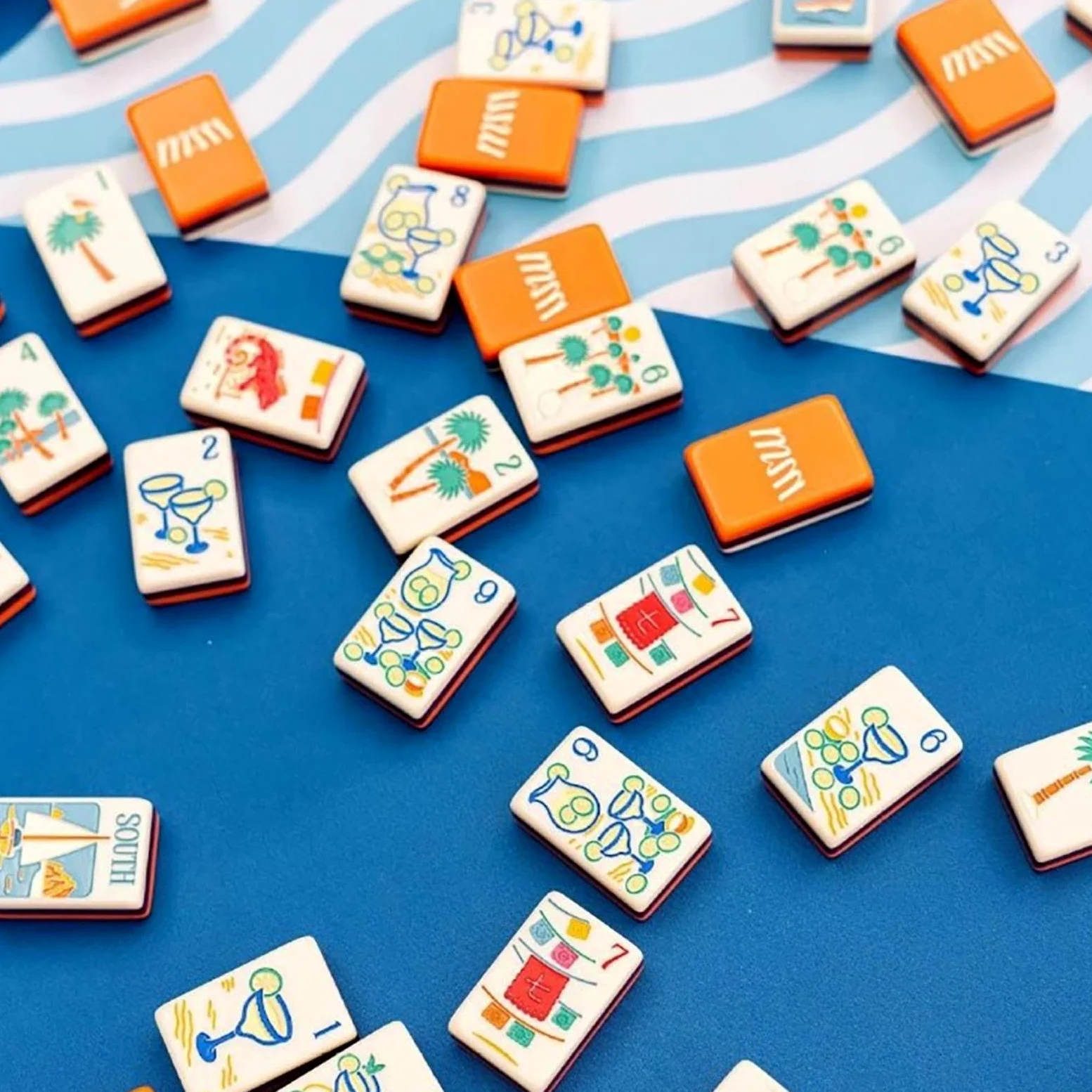 Ensemble de Mahjong américain, tuiles Tropicales numérotées avec Supports | Ensemble de Mahjong en acrylique, 1,5x1x0,5 en jeu de fête