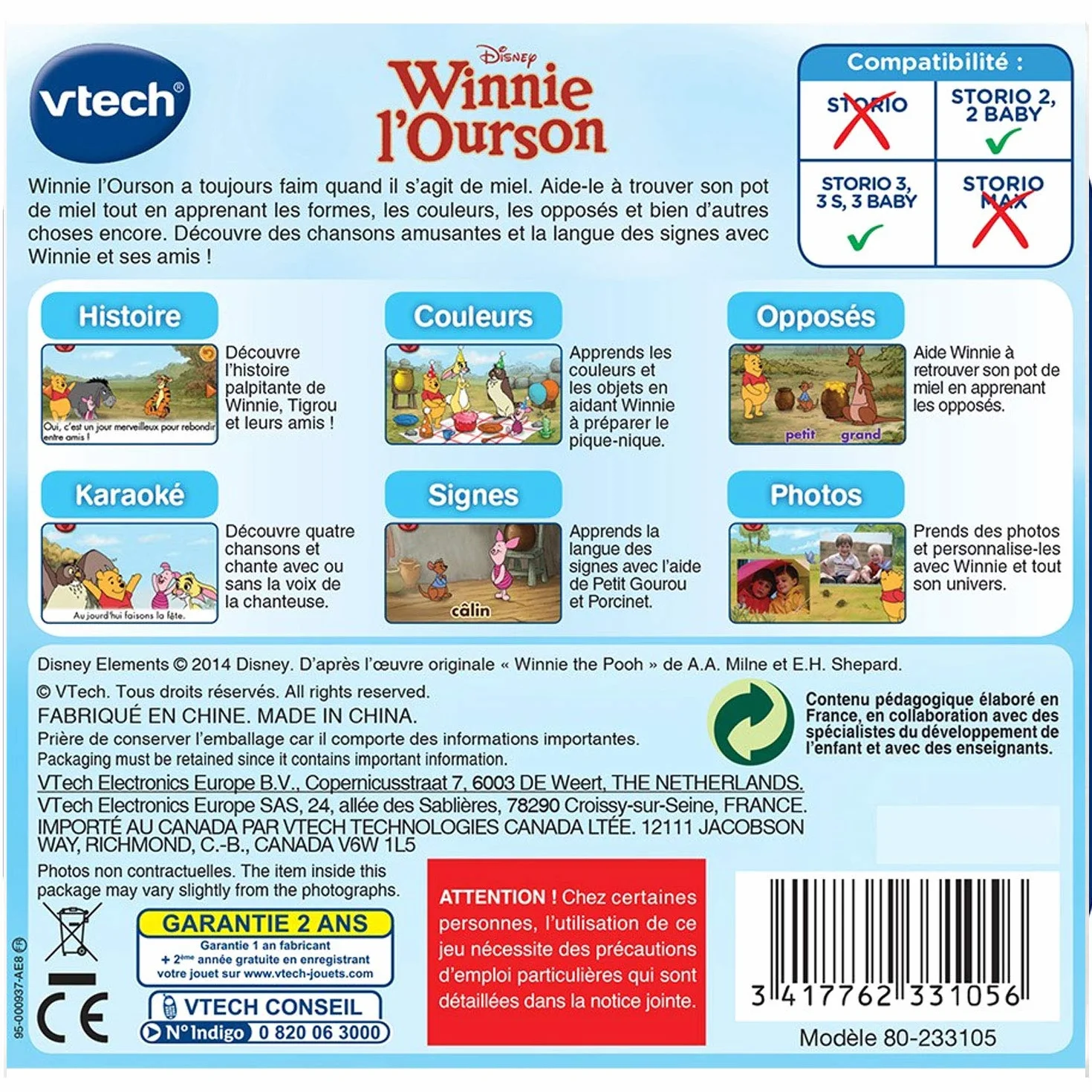 VTech Storio Winnie Jeu Educatif Electronique