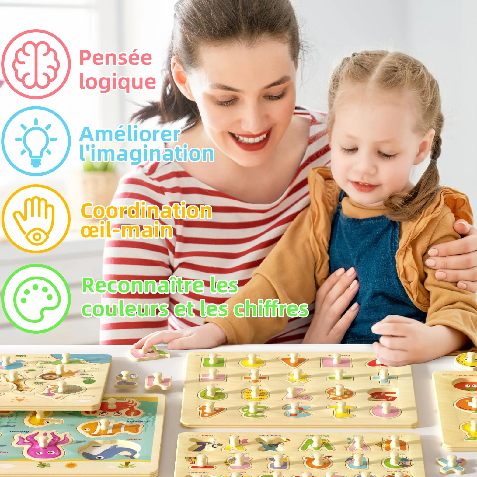 Puzzle Bois Enfant 2-4 Ans 6 Pièces Puzzle Animaux Montessori Jouet Educatif