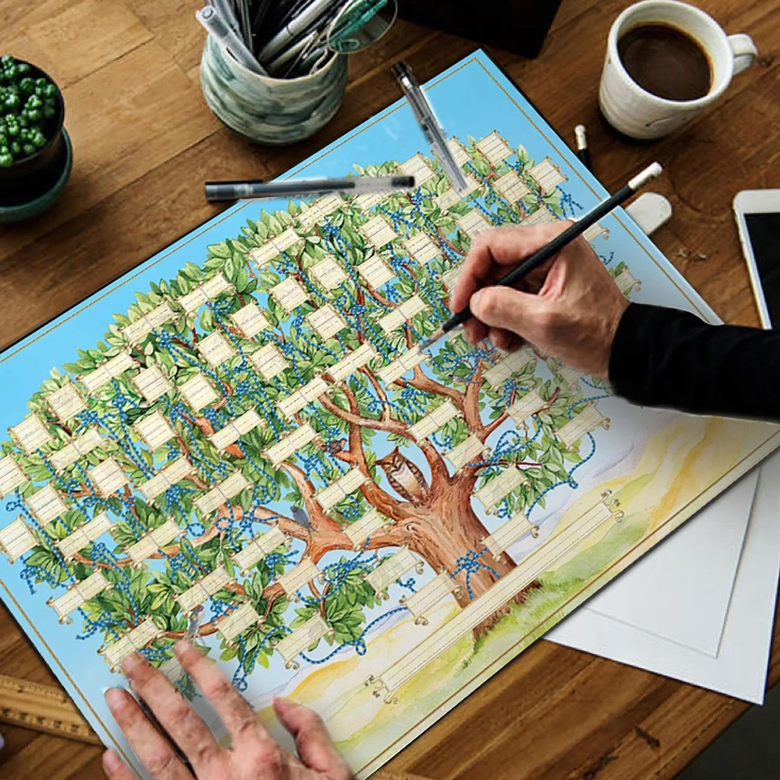 Diagramme d'arbre généalogique - Graphiques vierges - Carte à remplir - Histoire familiale