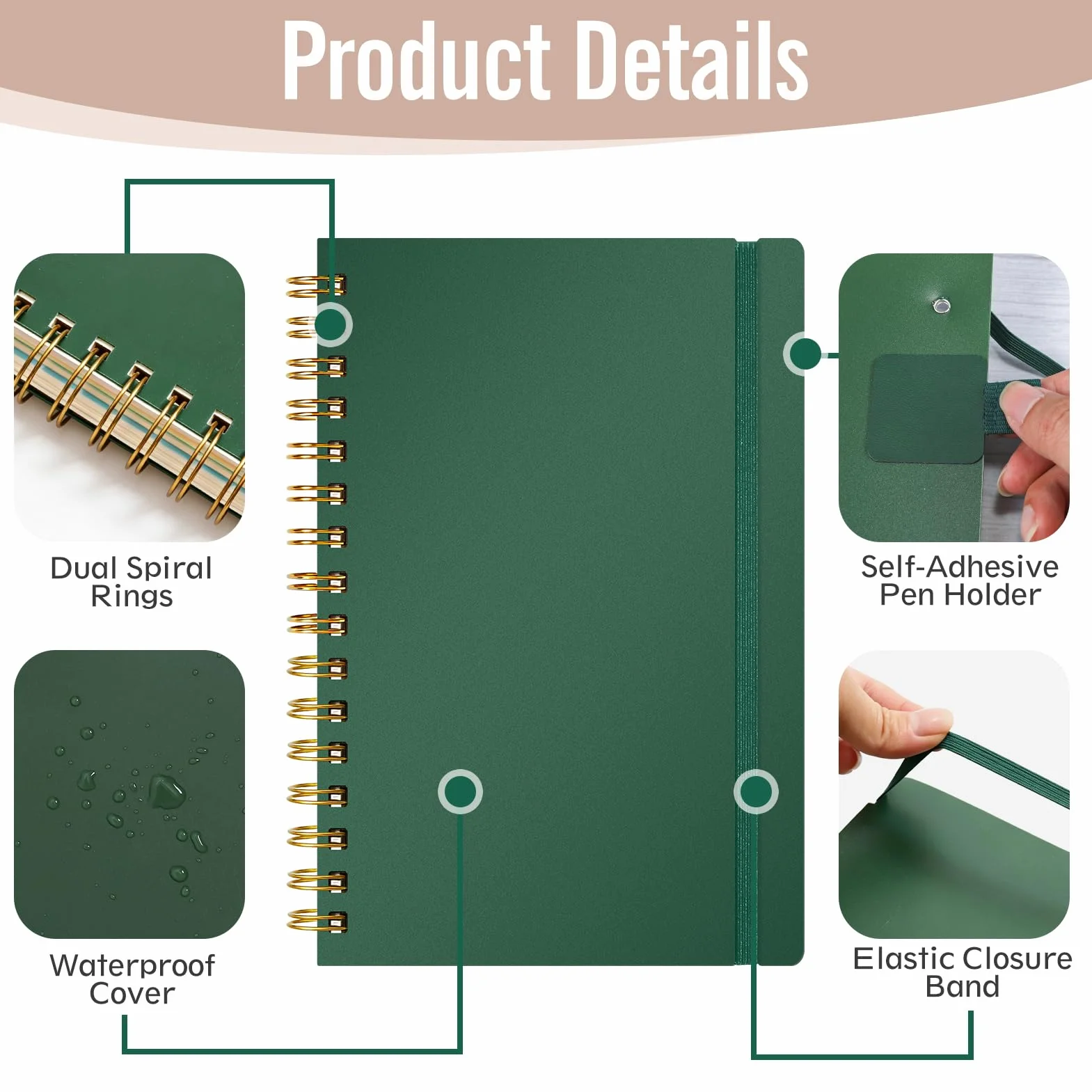Cahier A4 ligné 300 pages 100 g/m² couverture rigide reliure spirale 5 intercalaires amovibles
