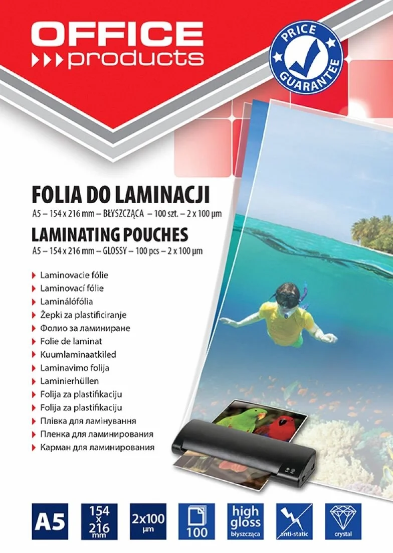 Pochette De Plastificatio Brillantes A5 2 x 100 micron Pack 100 Feuilles Transparent