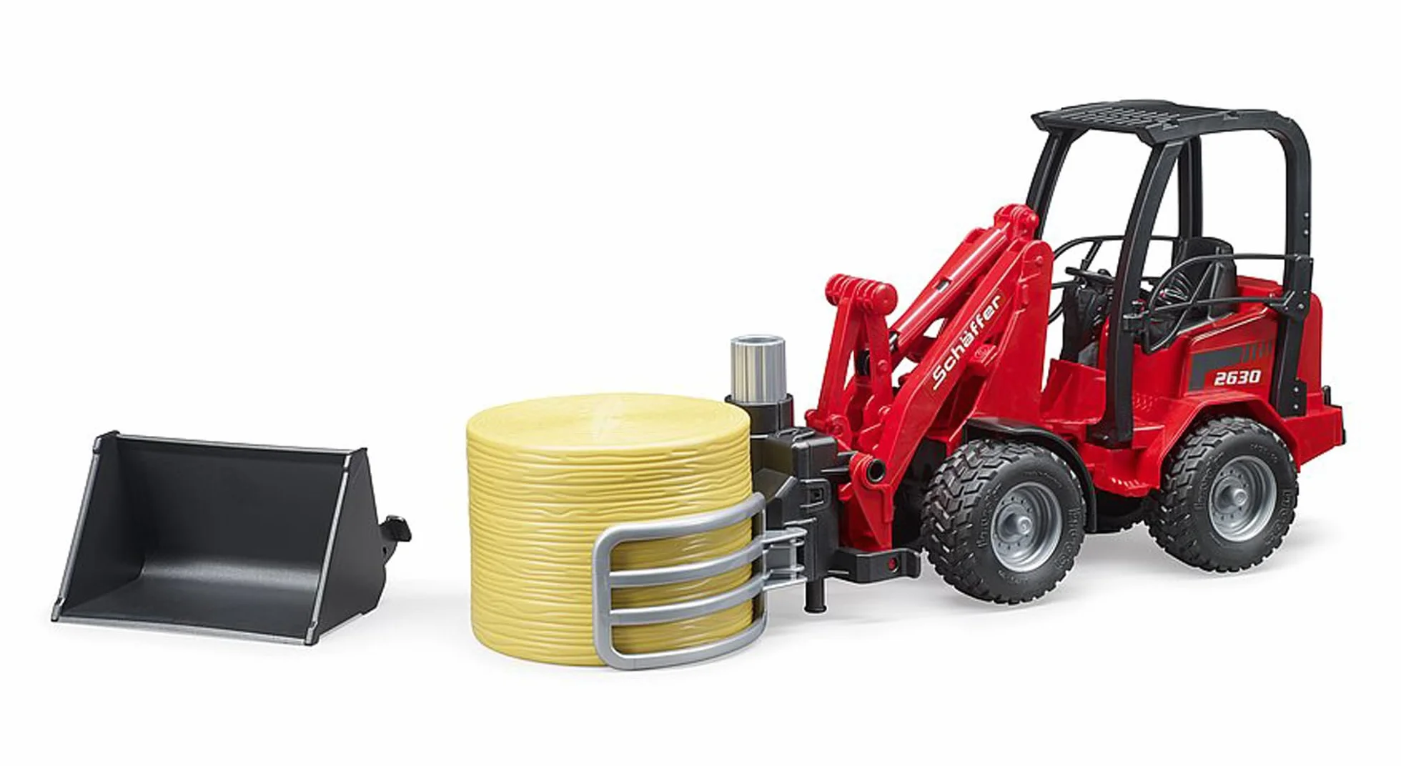 Bruder 02192 Schäffer Hoflader 2630 mit Frontschaufel, Ballengreifange & Rundballen 1:16 Véhicules Agriculture Ferme