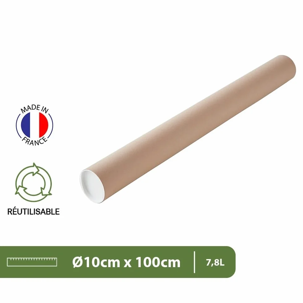 Lot 10 tubes pour expédition et emballage ø10 x 100 cm avec capuchon pour affiche et poster
