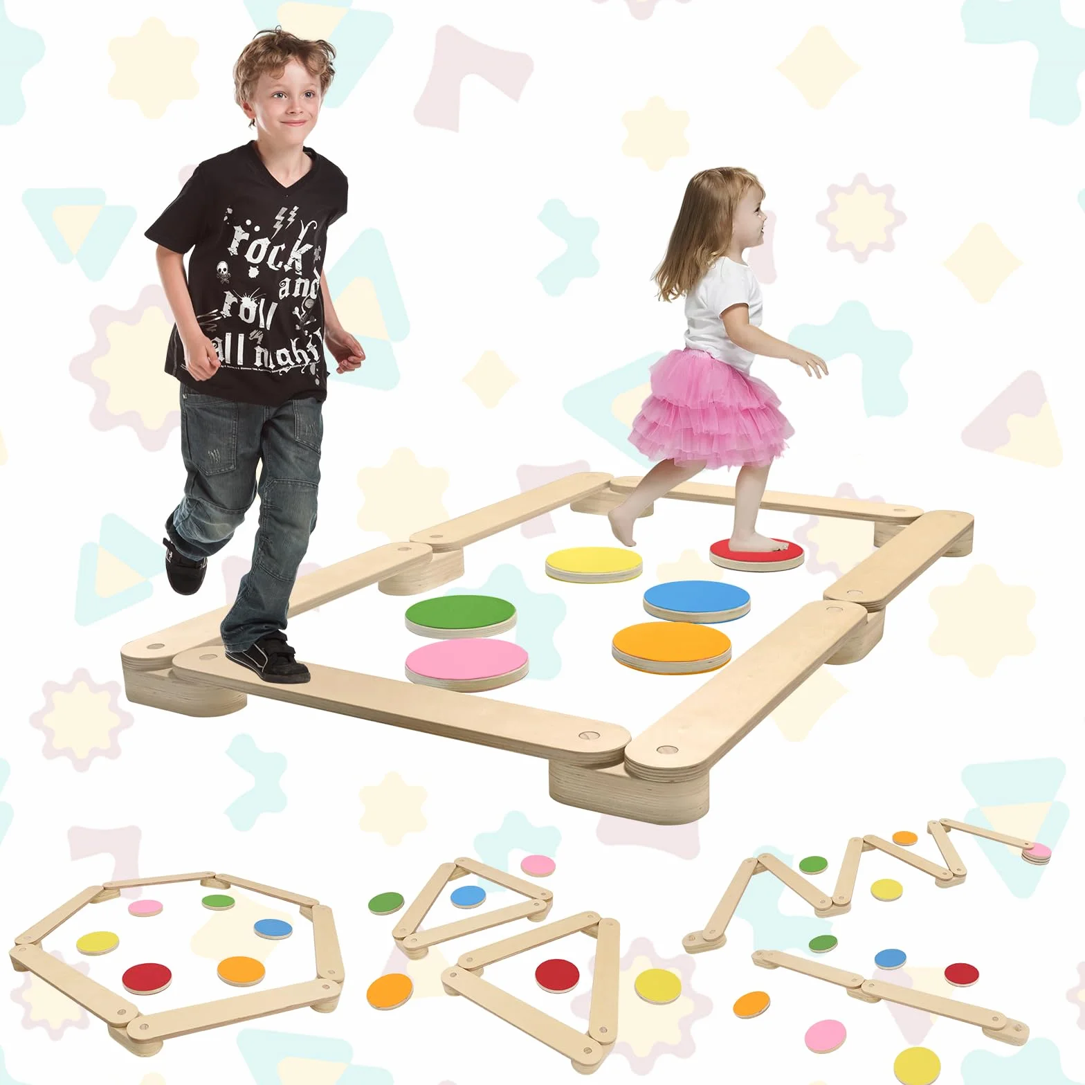 Poutre d'équilibre en bois avec 6 pierres d'équilibre pour enfants, jouet combinable intérieur extérieur à partir de 3 ans