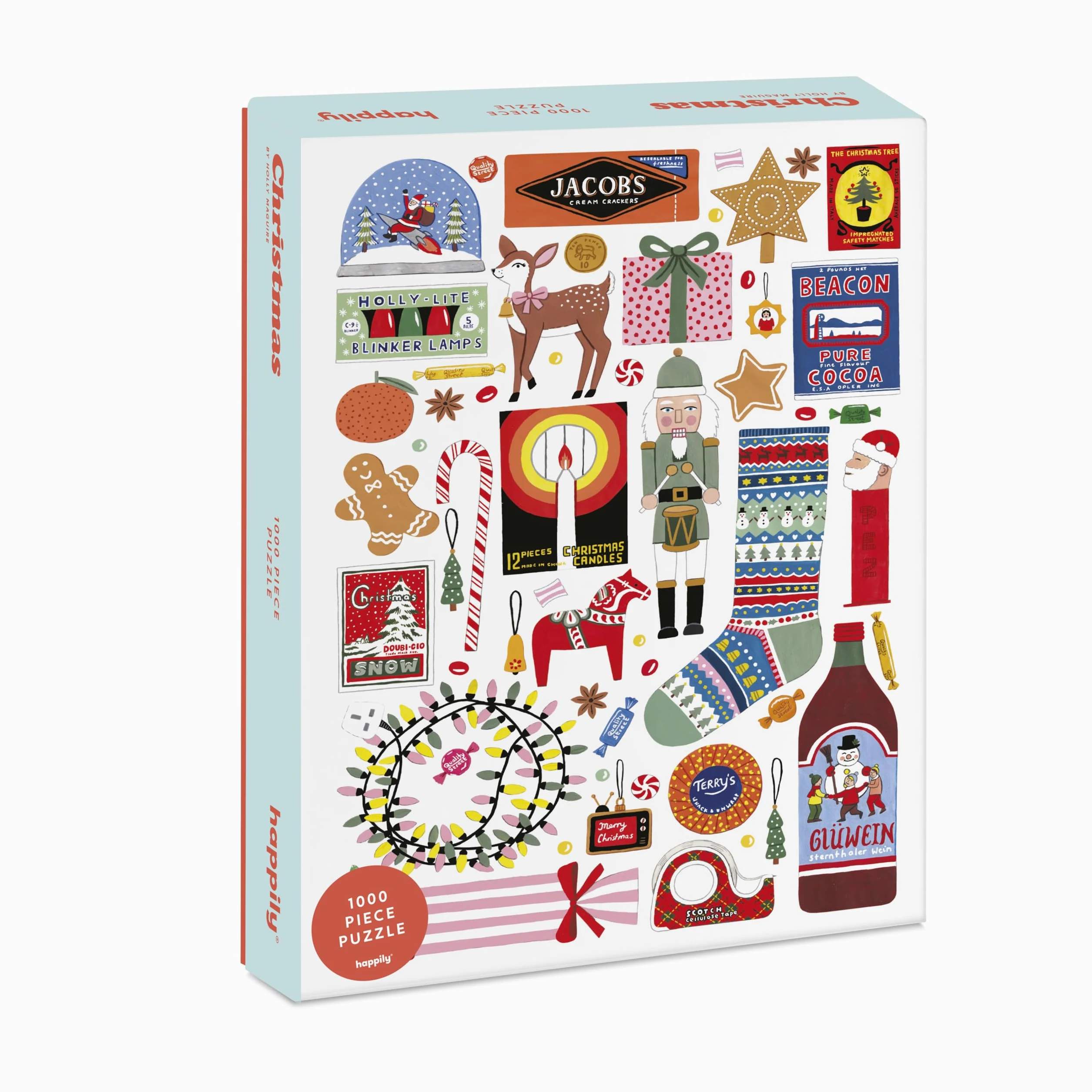 Puzzle de Noël de 1000 pièces pour adultes | Planche 100 % recyclée de qualité supérieure | Puzzle festif de 1000 pièces pour adultes | Cadeaux rétro | Puzzles Happily