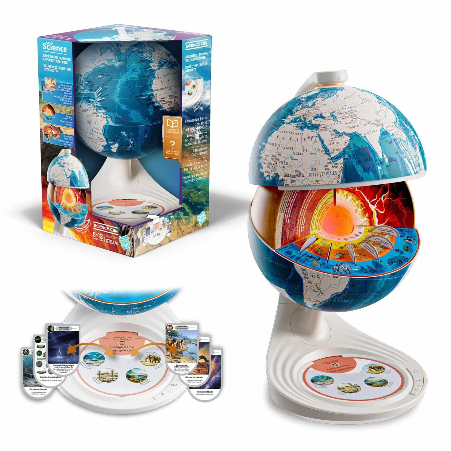 Canal Toys - So Science - Globe d'Exploration Interactif 3D pour Enfant dès 6 Ans - Quiz Sonores - Géographie et Cultures du Monde - Cartes Audio - Jeu Éducatif STEM - FR/en - COS 003FR
