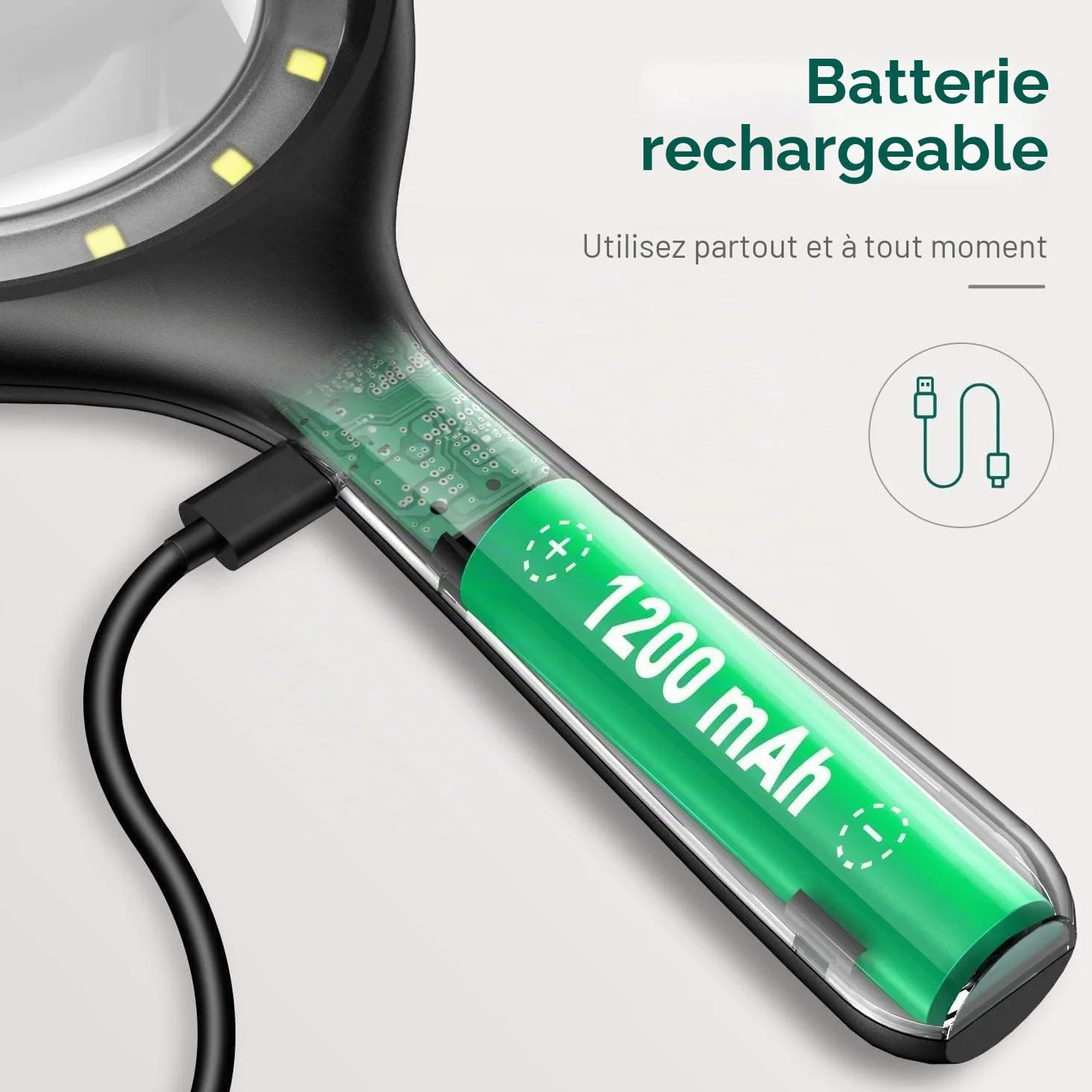 Loupe de Lecture 60X 30X 33LED USB Rechargeable avec Lumière 3 Modes