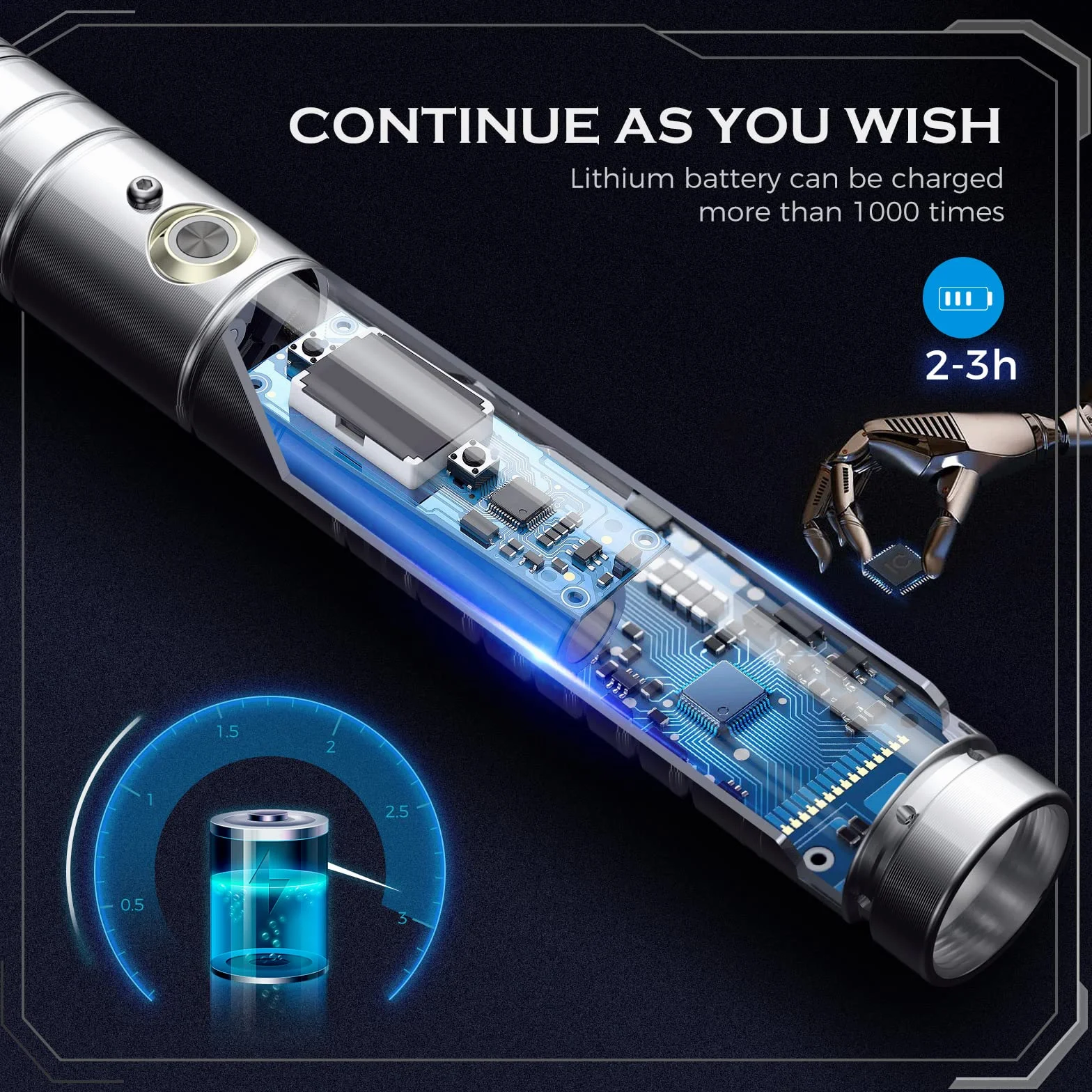 Sabre Laser RGB 7 Couleurs FX Sound Duel USB Rechargeable Métal Aluminium Argent Grip Cosplay