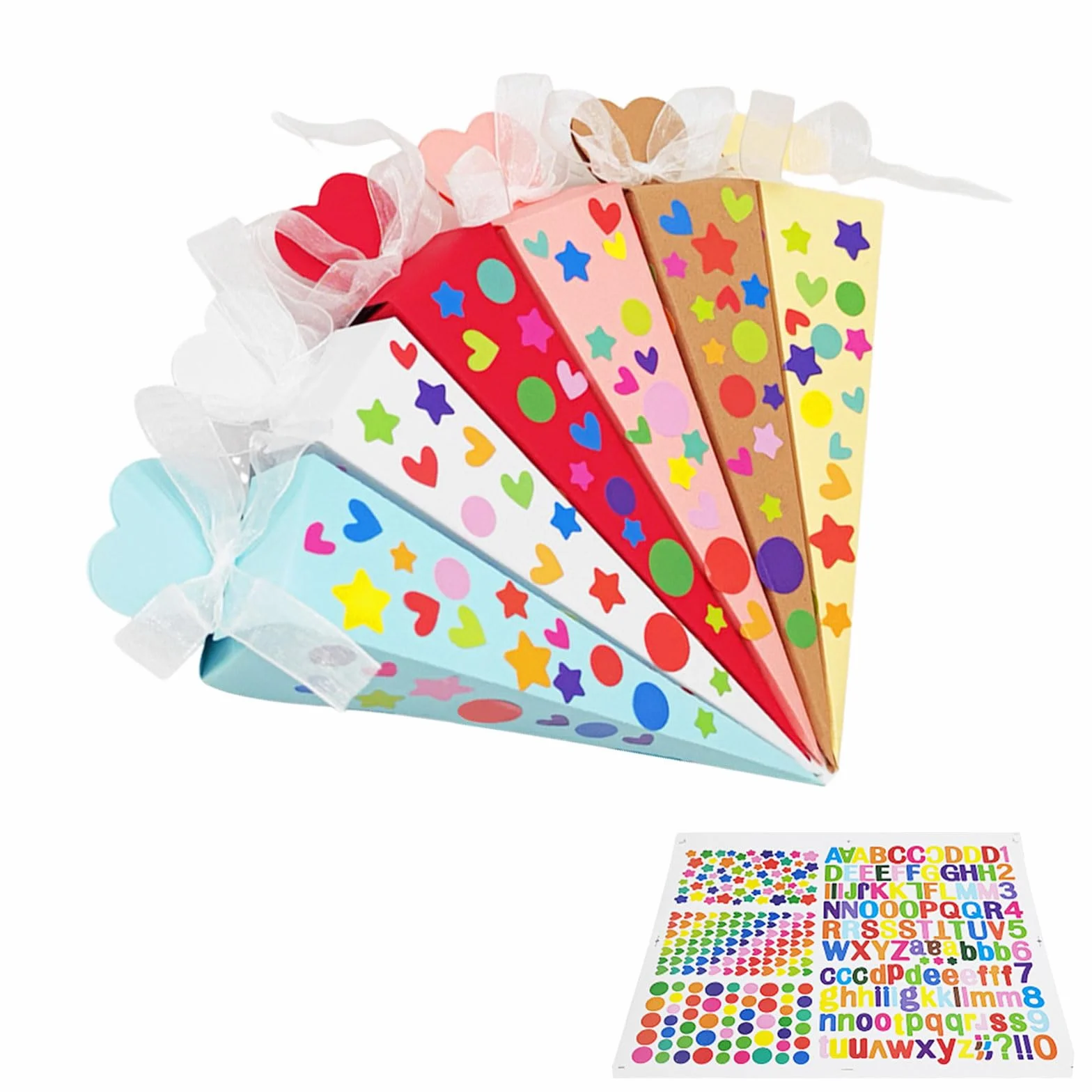 Pack de 32 Petits cônes d'école, Sacs Cadeaux décoratifs, Cornets de Sucre pour travaux manuels