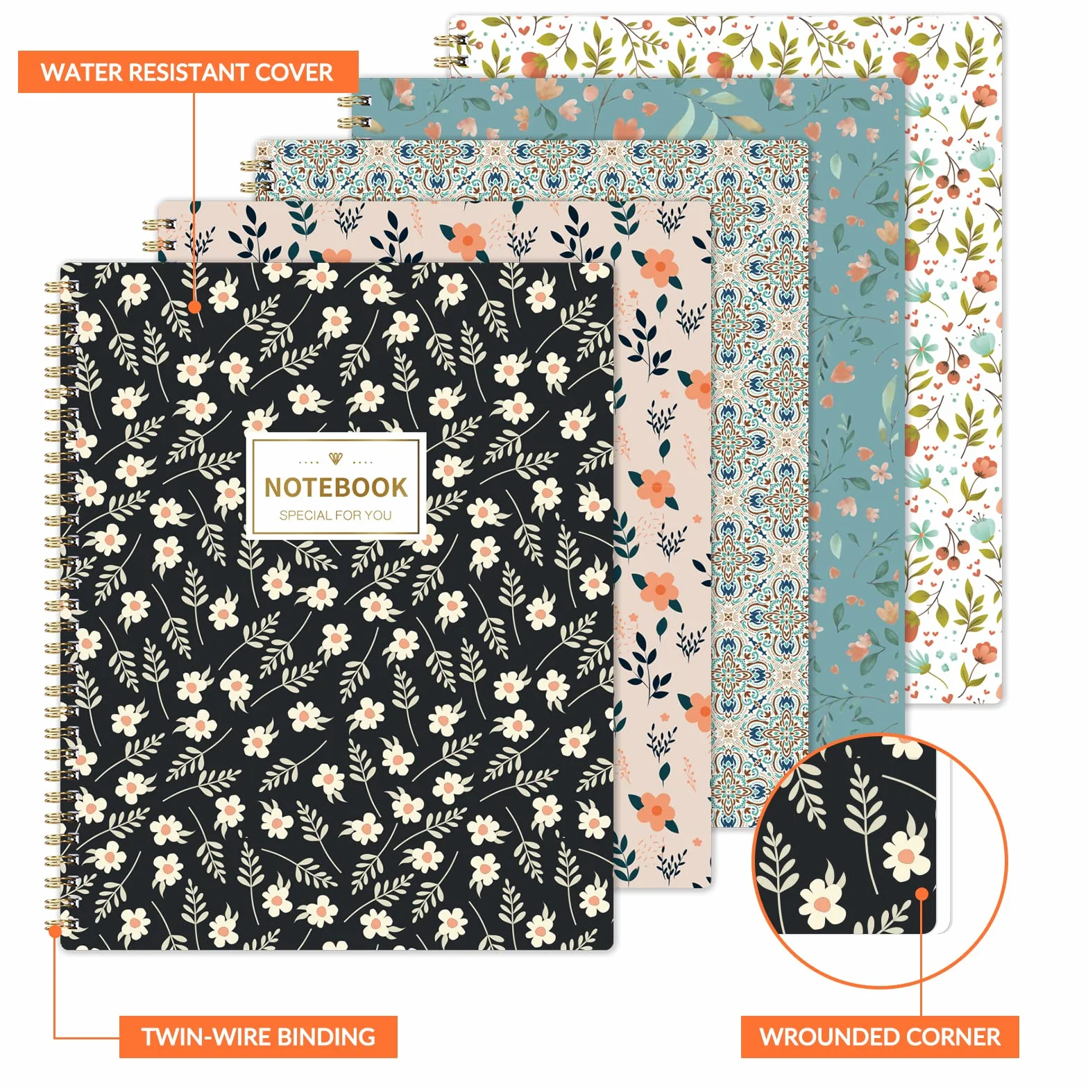 Carnet de notes A4 ligné avec anneau souple 29,6 x 23 cm Paquet de 5