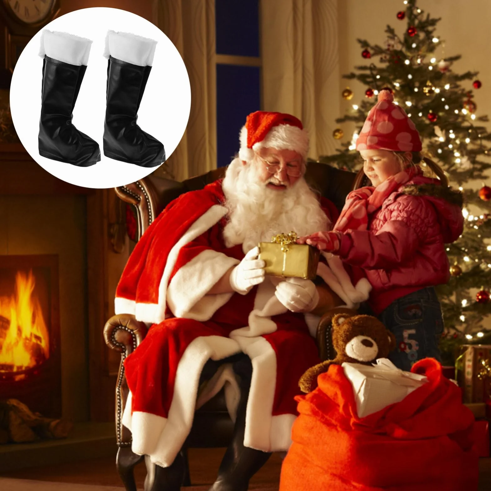ABOOFAN Costume de Botte de Père Noël Halloween Cosplay Couverture de Bottes Poignets
