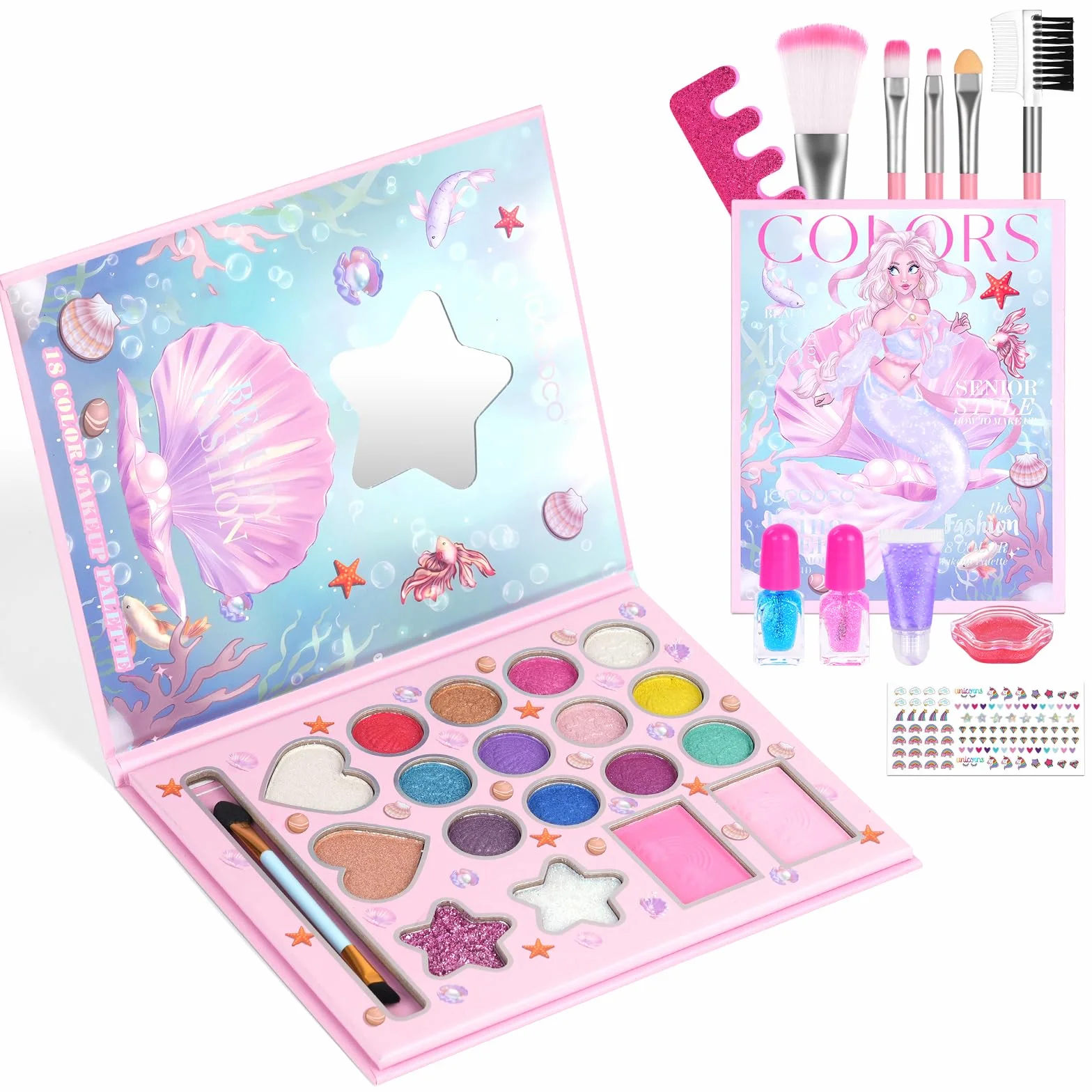 Aomig Coffret Maquillage Enfant Jouet Filles, Kit de Maquillage Enfant Lavable Non Toxique 12 Pièces