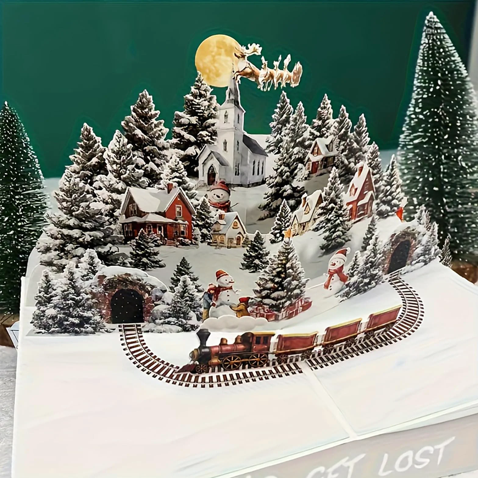 3D Carte de Noël Pop-Up avec Père Noël et Rennes, Enveloppe Incluse