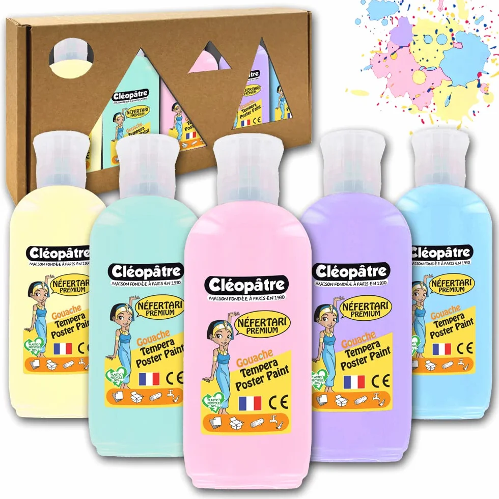 CLEOPATRE PGN100XX5P Lot de 5 flacons Gouache Néfertari Pastel 100ml Multicolore