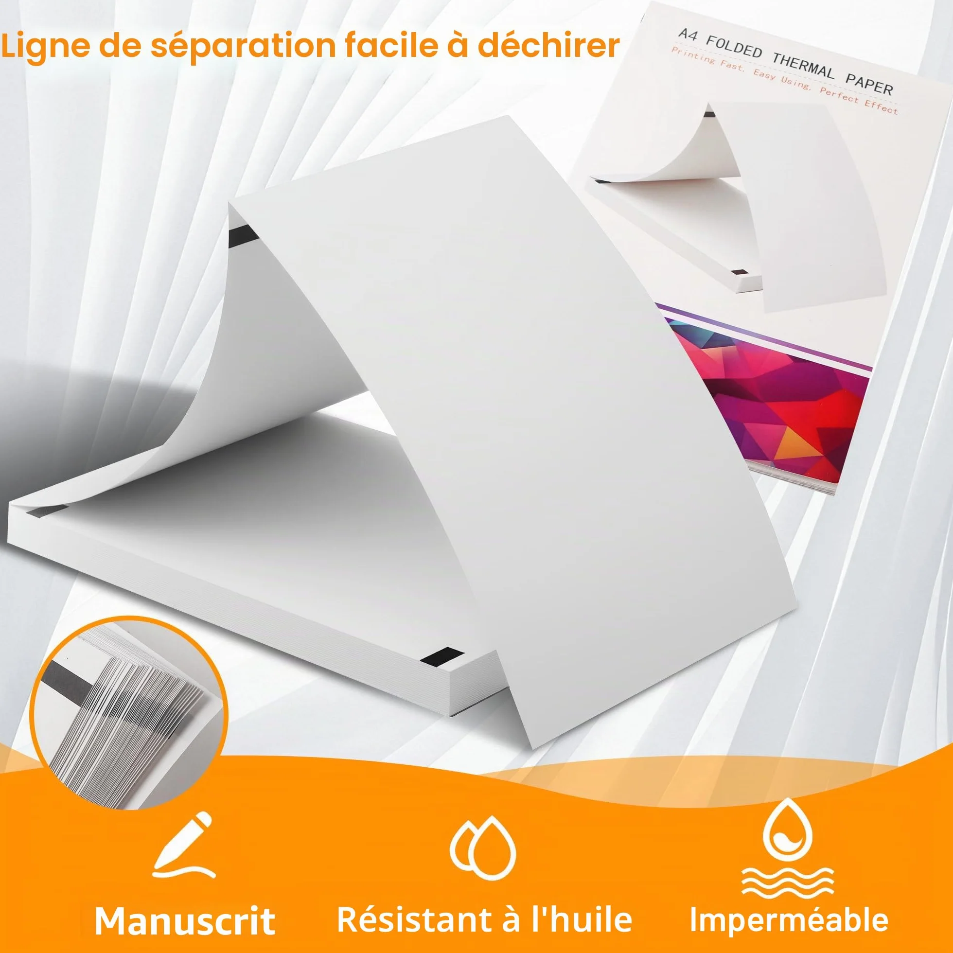Papier Thermique A4 200 feuilles 210 x 297 mm Pliable pour imprimante thermique documents et photos
