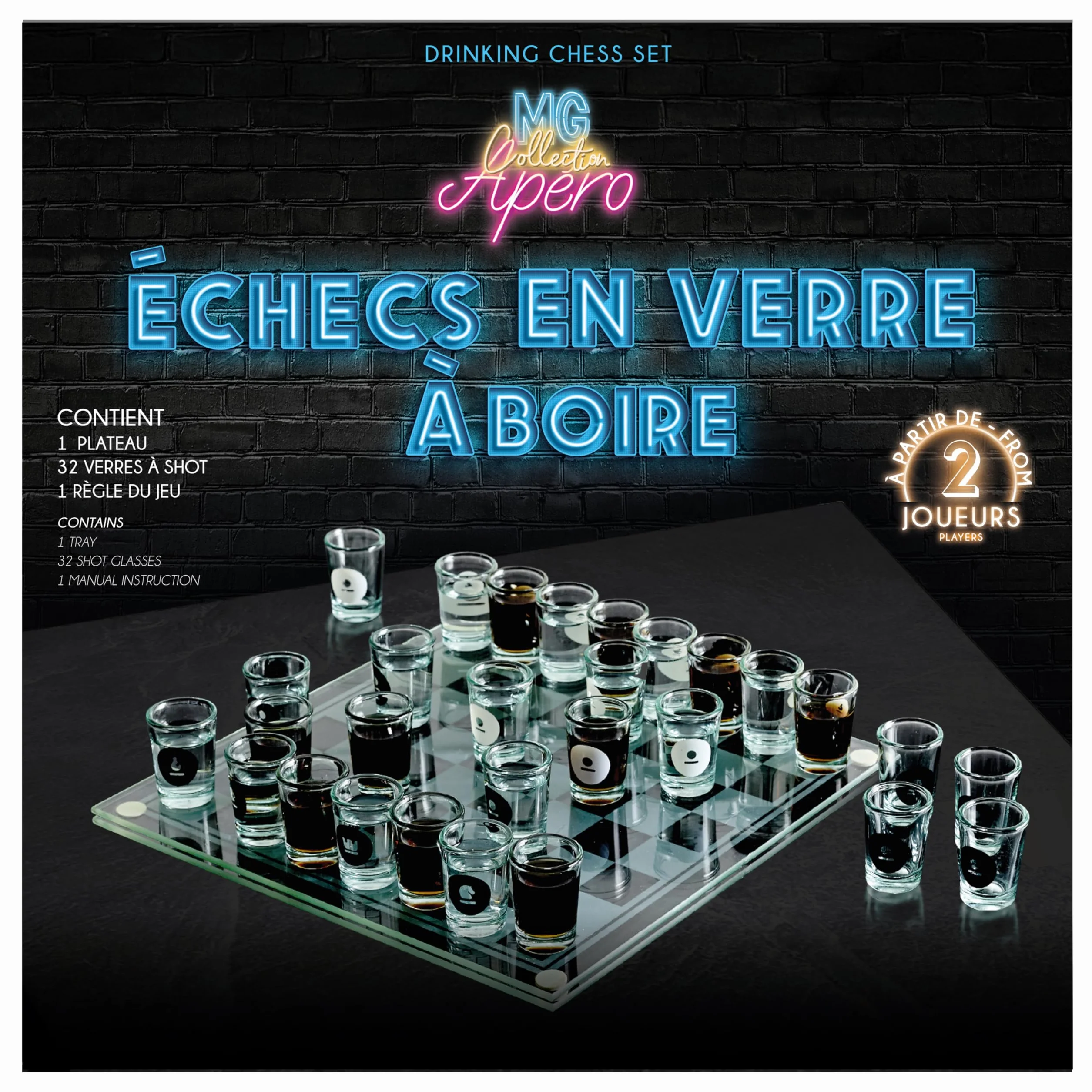 MISTER GADGET MG3519 Jeu d'Échecs à Boire en Verre Blanc et Noir