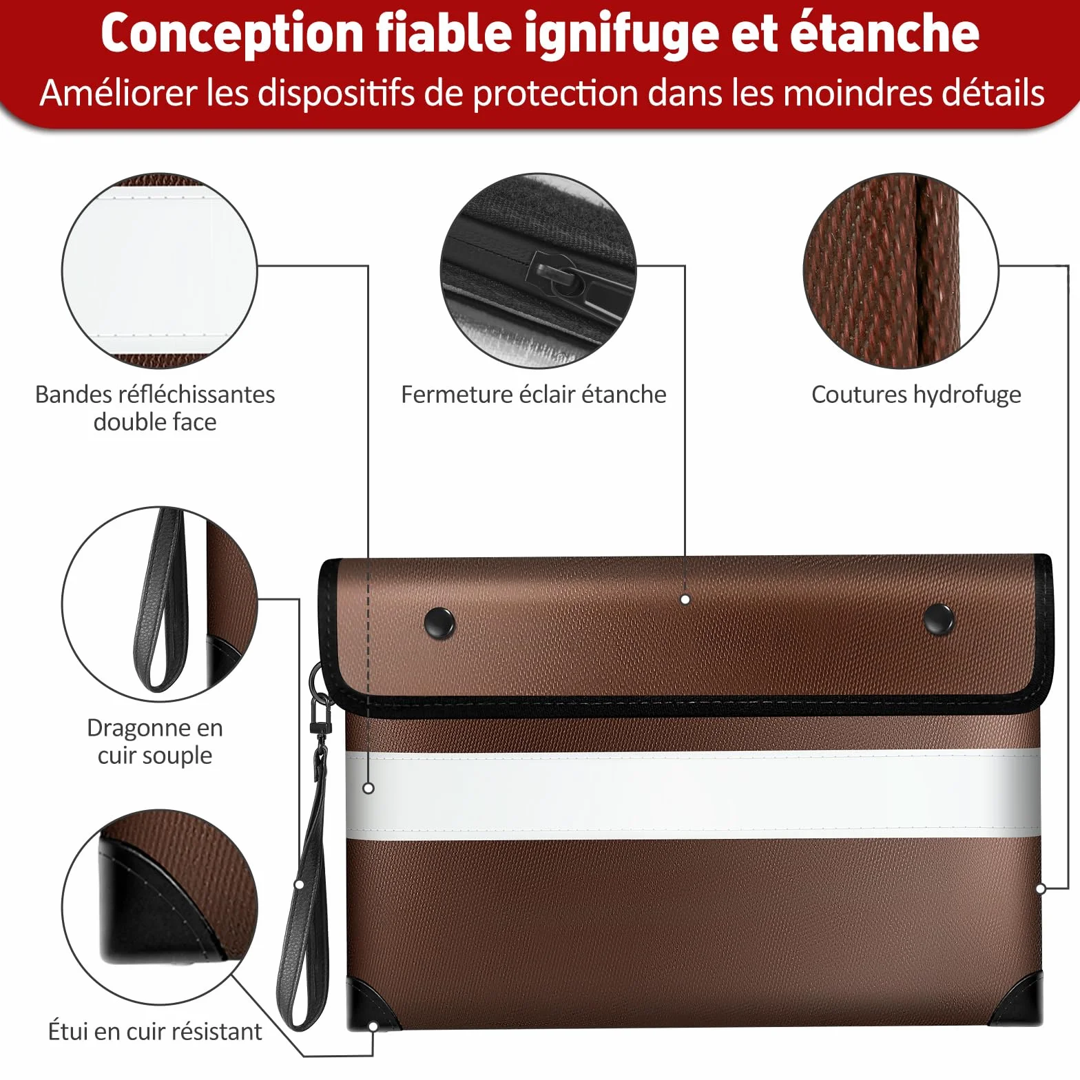 Vailoin Pochette Anti feu Résistante 2800℃ Certification UL94 V-1 Sac Ignifugé Étanche