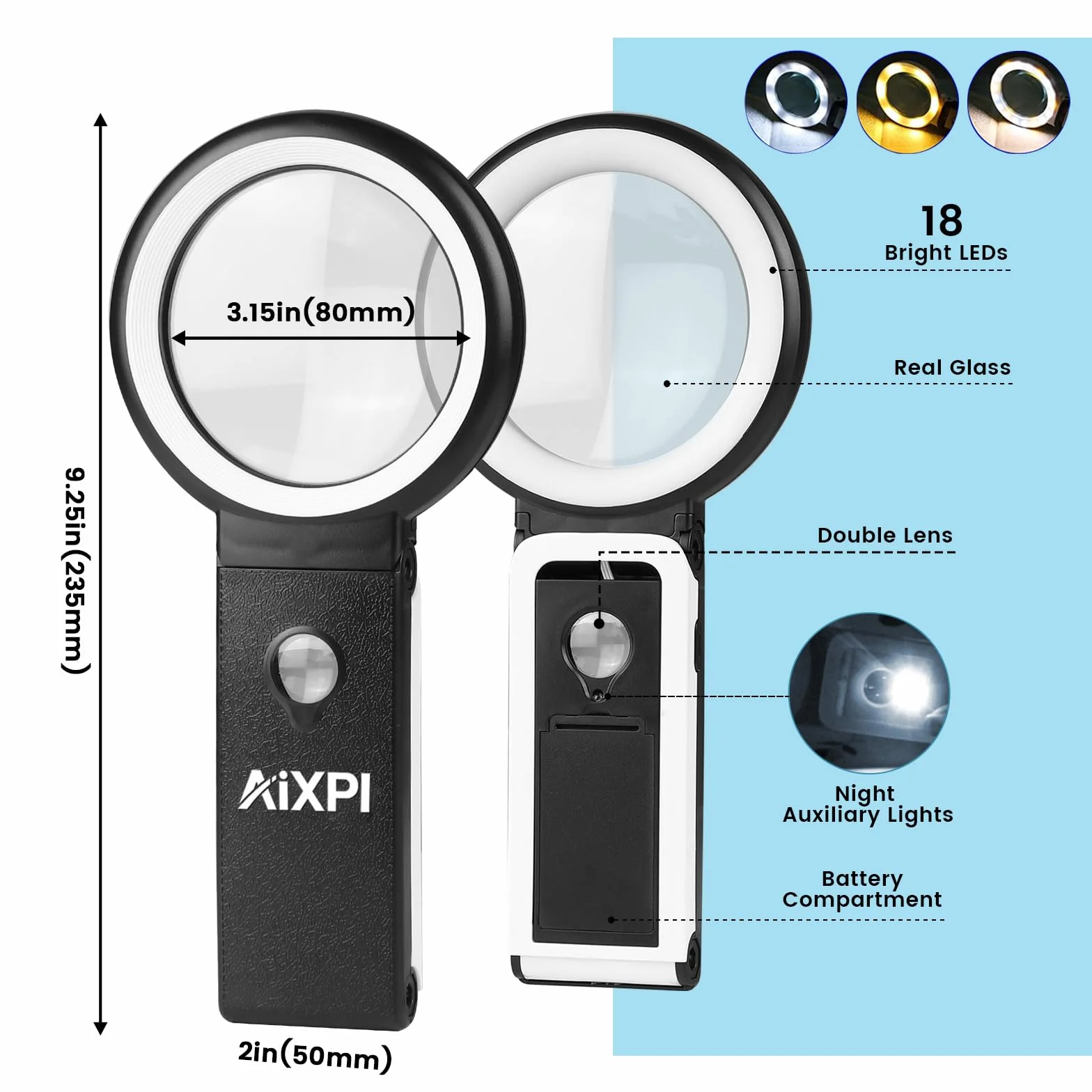 Loupe Grossissante sur Pied 18 LED 10X 30X avec Support Pliable pour Lecture Bijoux Inspection