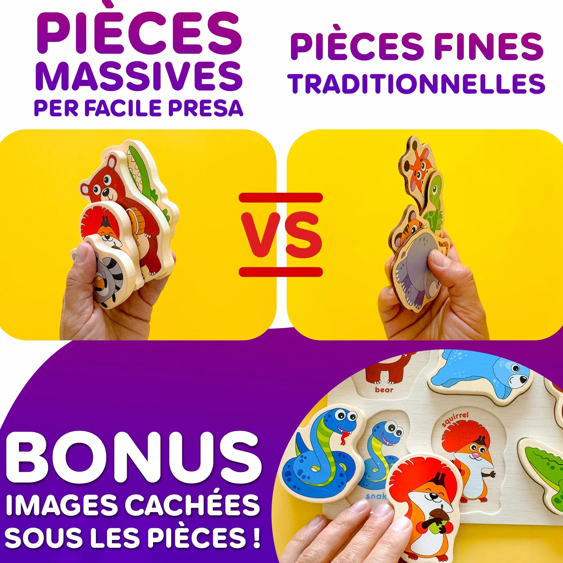 QUOKKA Puzzle en Bois Enfant 1 2 Ans - Jouet Montessori Animaux Épais 3 4 Ans - Jeux Educatif Cadeau 1 à 3 Ans