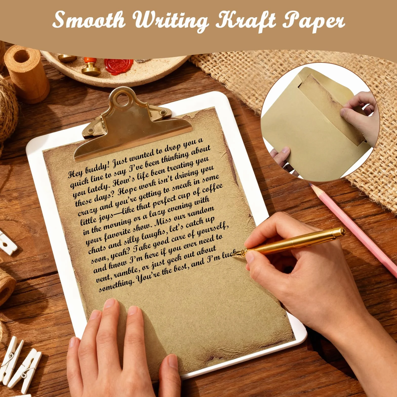 Ensemble de Papeterie Vintage 16 Enveloppes Papier Kraft Lettre Autocollants Sceau Cire Mariage