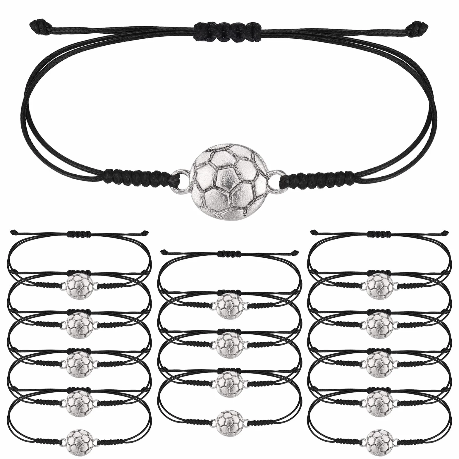 Zocipro 15Pcs Bracelet de Football à Cordon Tressé Réglable avec Breloque en Métal